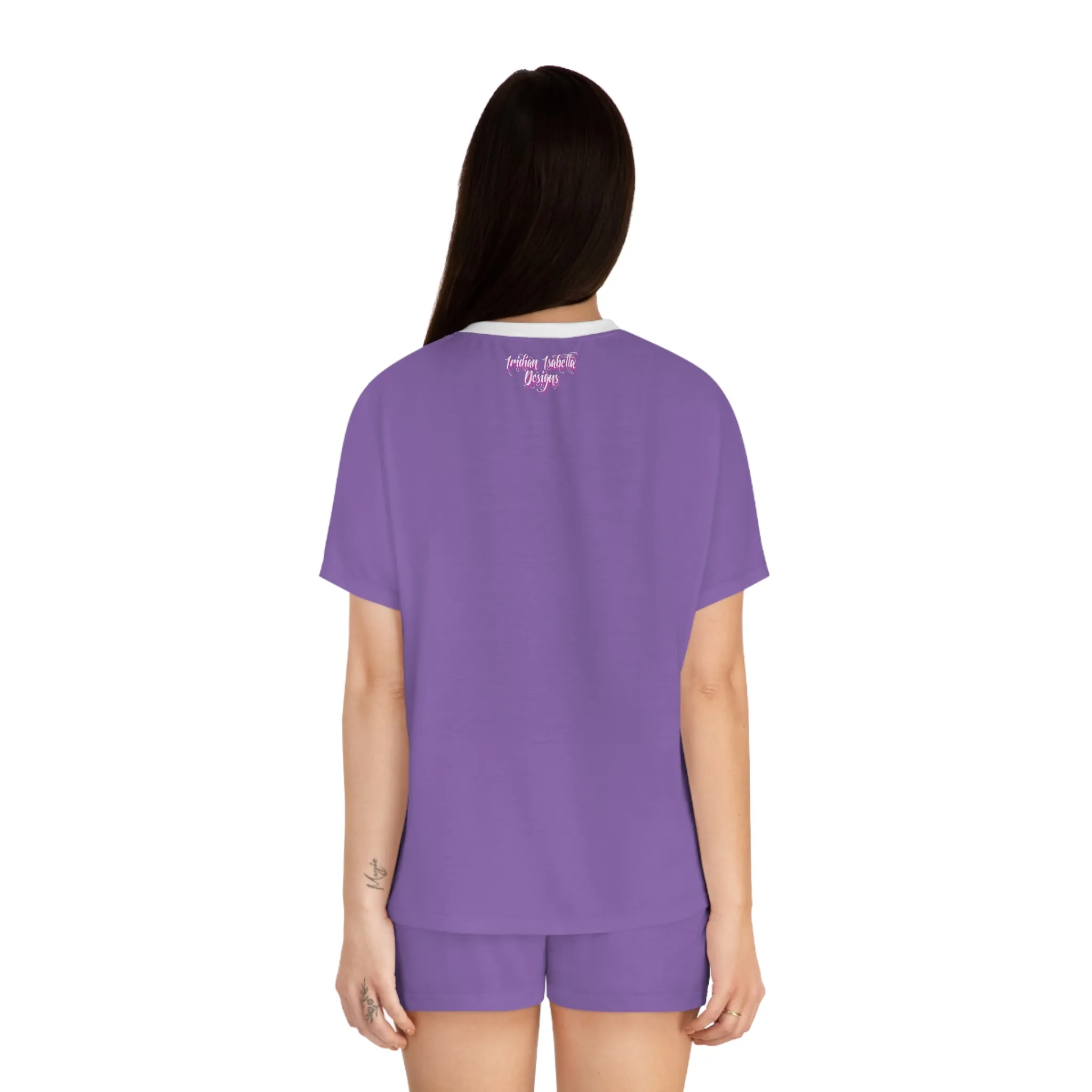 Women's Light Purple & White Giraffe Graphic Design Short Pajama Set
