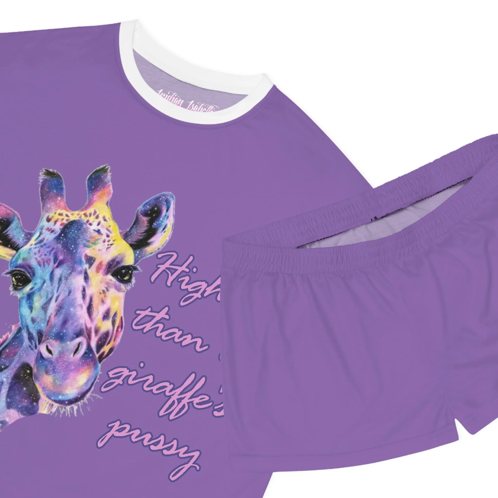 Women's Light Purple & White Giraffe Graphic Design Short Pajama Set
