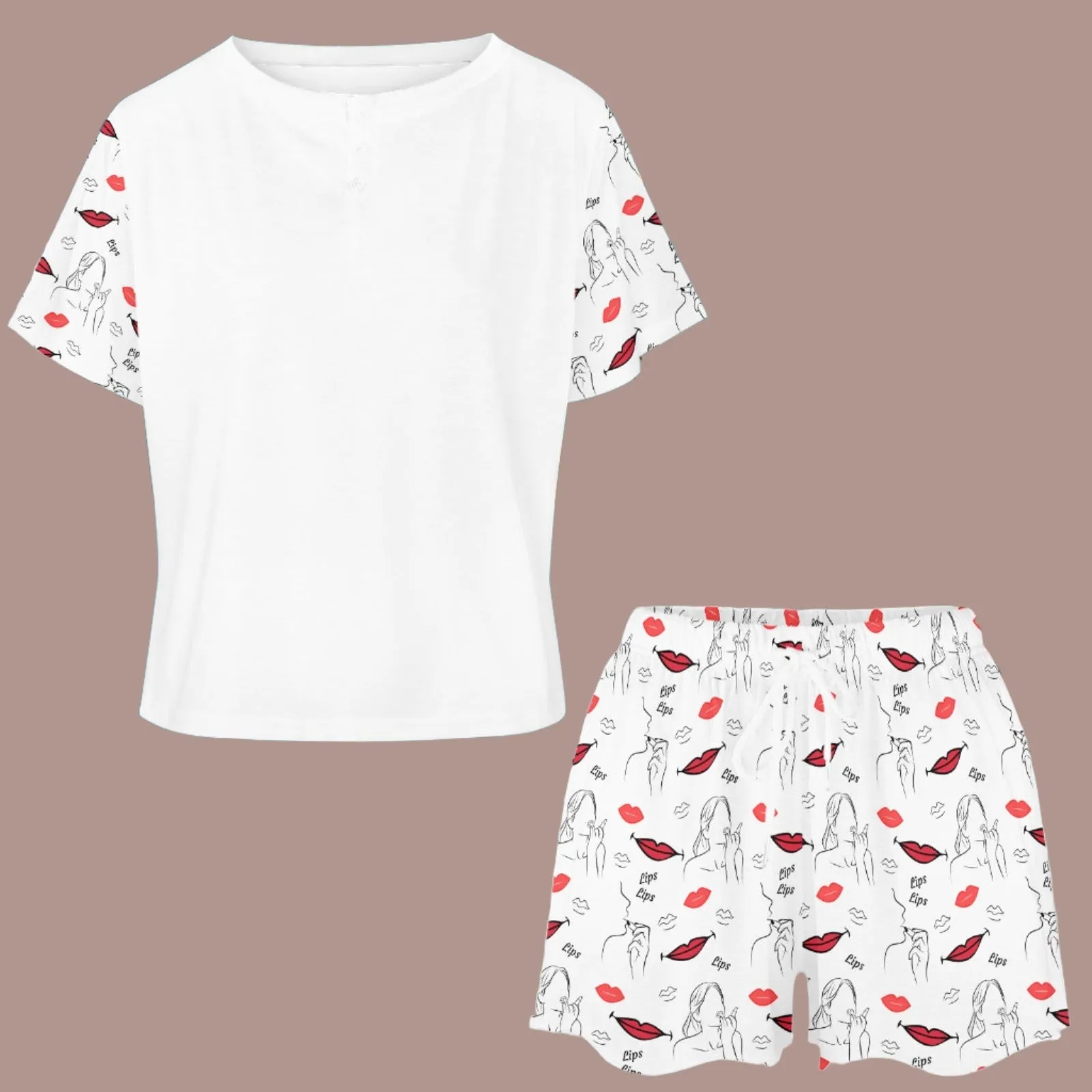 Women's Lips Lipstick All-over Print Two Piece Set Shorts and T-shirt Short Sleeve Loungewear Pyjamas