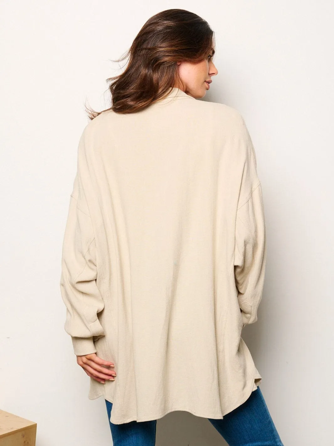 WOMEN'S LONG SLEEVE BUTTON UP FRONT POCKETS OVERSIZED SHIRT