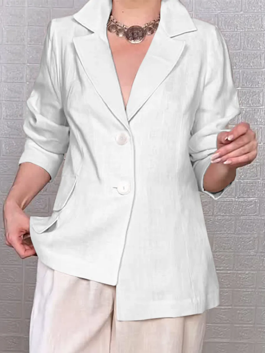 Women's Long Sleeve Casual Cotton and Linen Blazer
