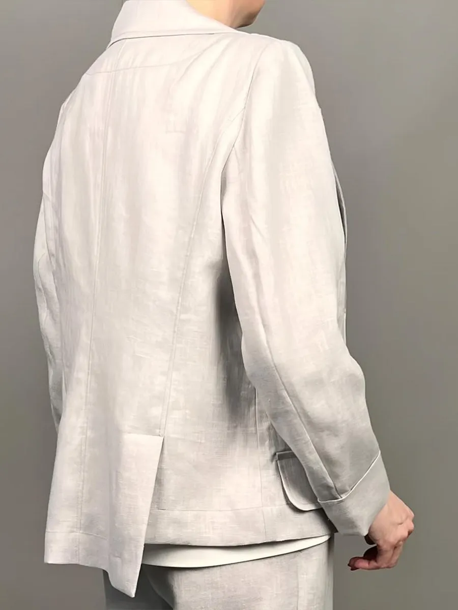 Women's Long Sleeve Casual Cotton and Linen Blazer