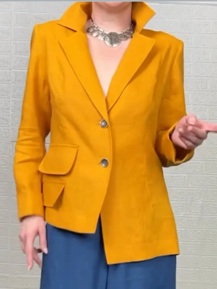 Women's Long Sleeve Casual Cotton and Linen Blazer