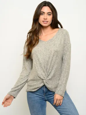 WOMEN'S LONG SLEEVE FRONT TWIST TOP