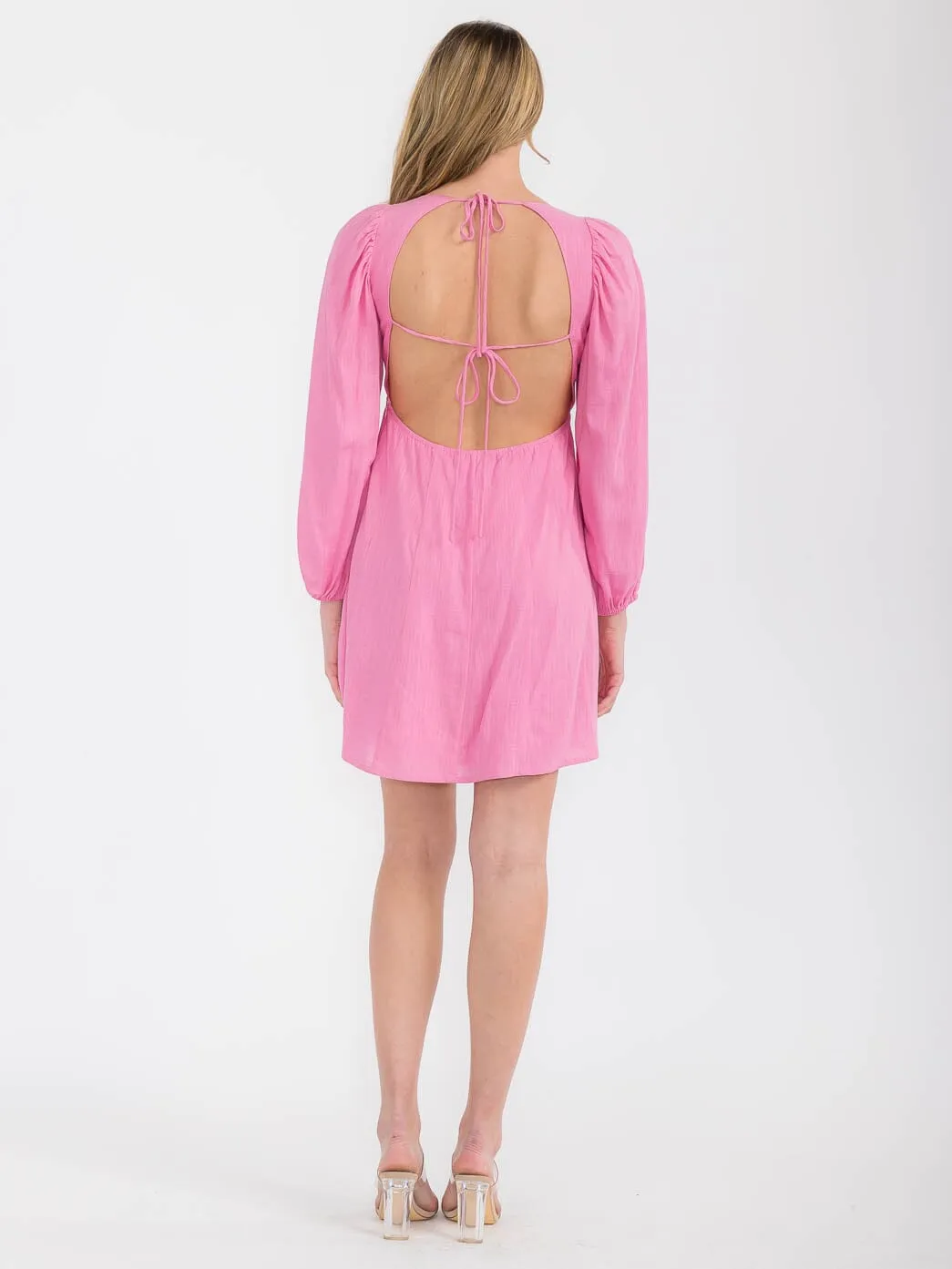 WOMEN'S LONG SLEEVE OPEN BACK MINI DRESS