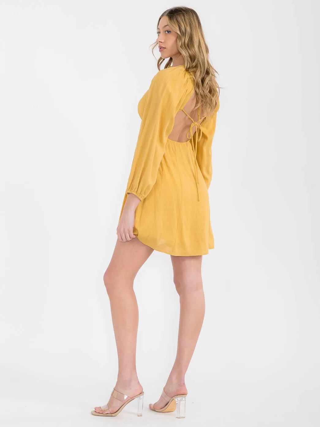 WOMEN'S LONG SLEEVE OPEN BACK MINI DRESS