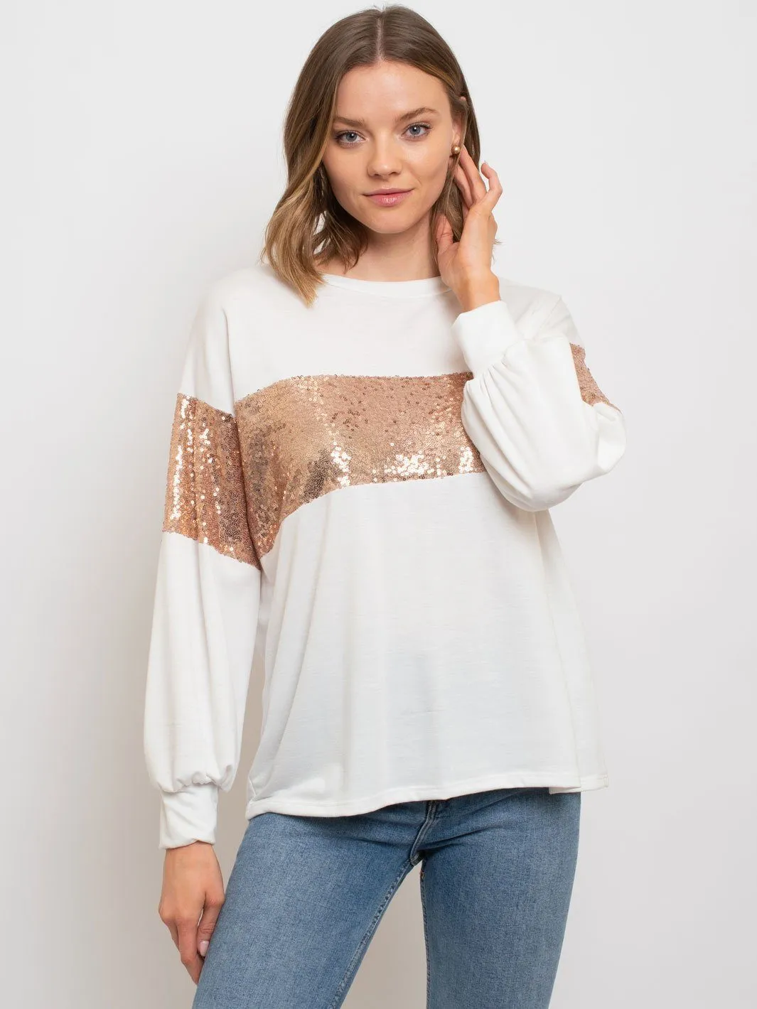 WOMEN'S LONG SLEEVE SEQUIN TOP