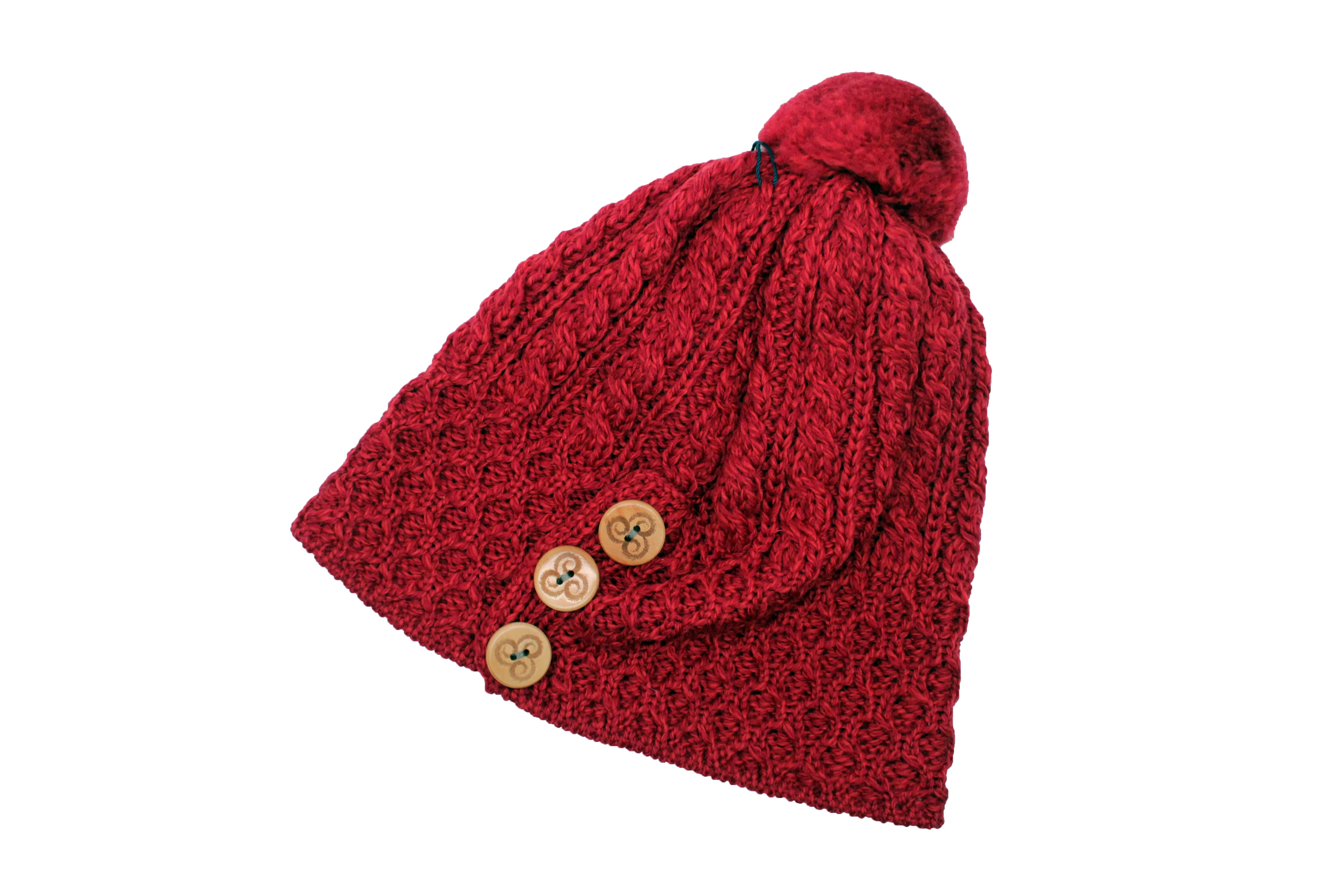 Women's Merino Wool Button Detail Hat with Bobble by Aran Mills