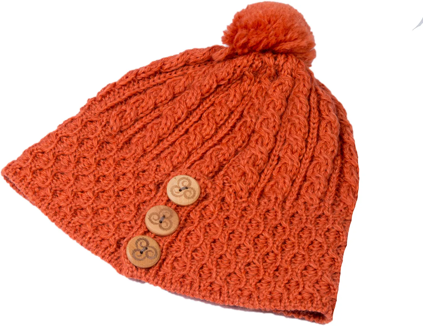 Women's Merino Wool Button Detail Hat with Bobble by Aran Mills