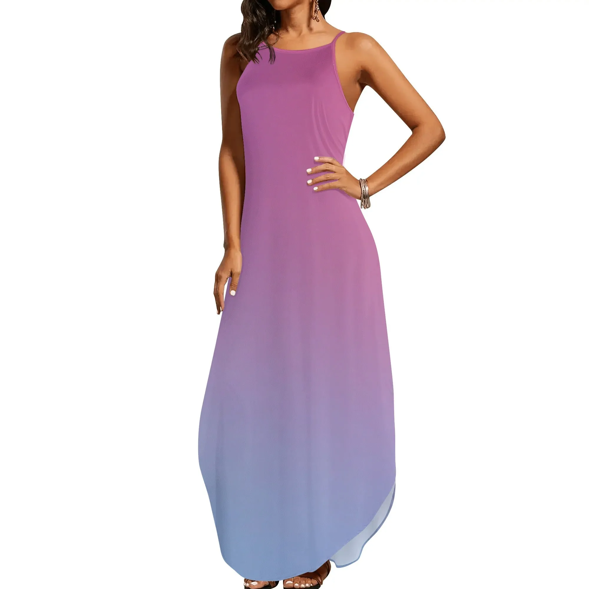 Womens Pink & Purple Color Gradient Elegant Sleeveless Sundress