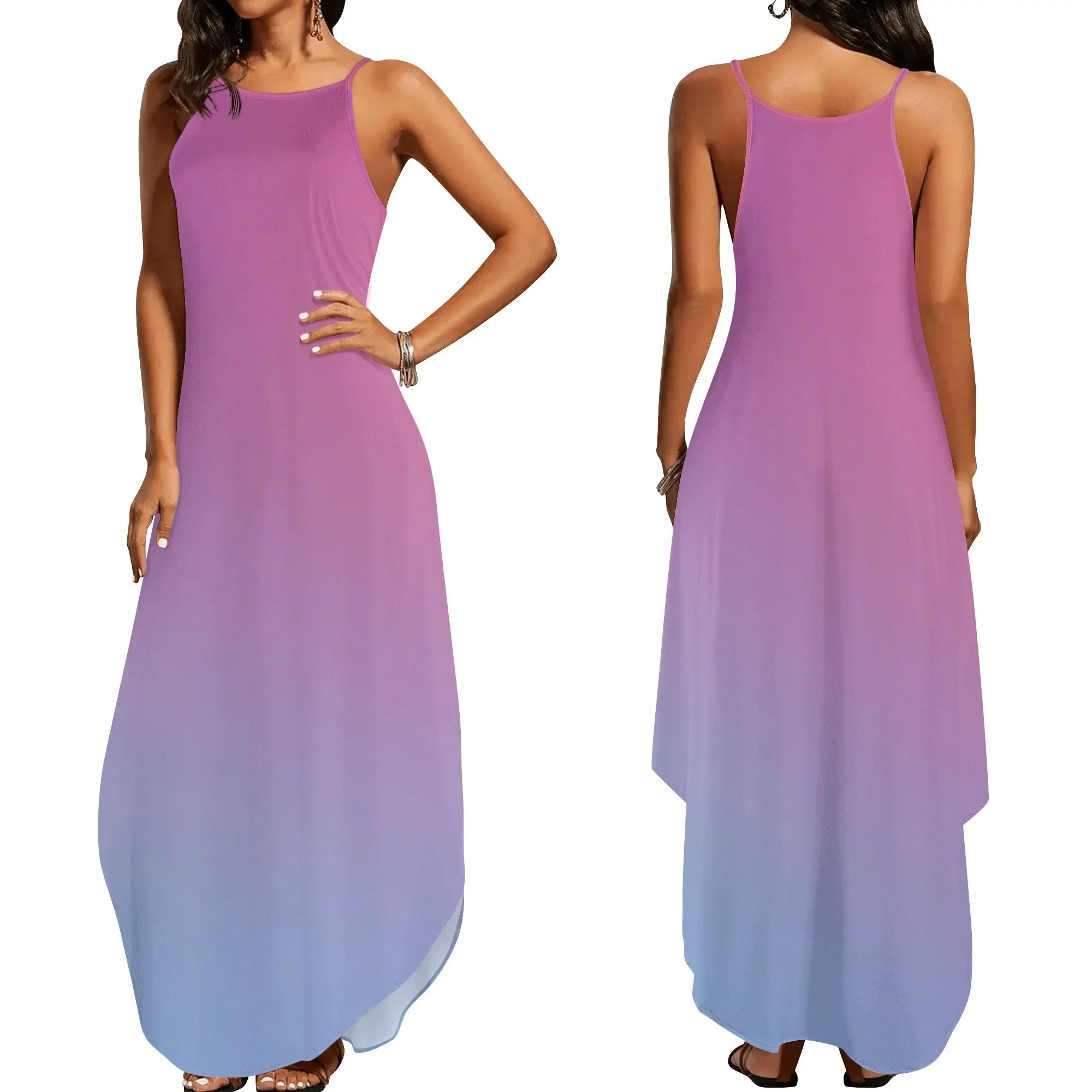 Womens Pink & Purple Color Gradient Elegant Sleeveless Sundress