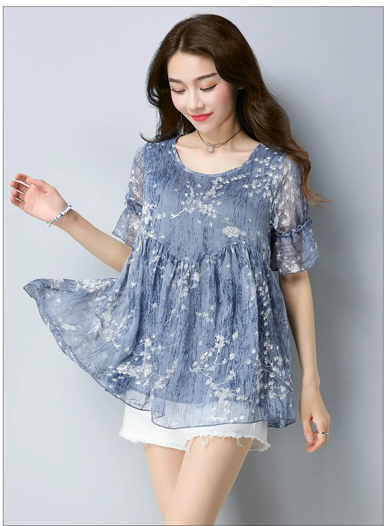 Women's Plus Size Short Sleeve Floral Print Kimono Blouse