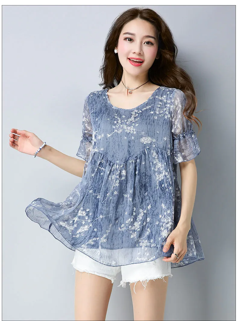 Women's Plus Size Short Sleeve Floral Print Kimono Blouse
