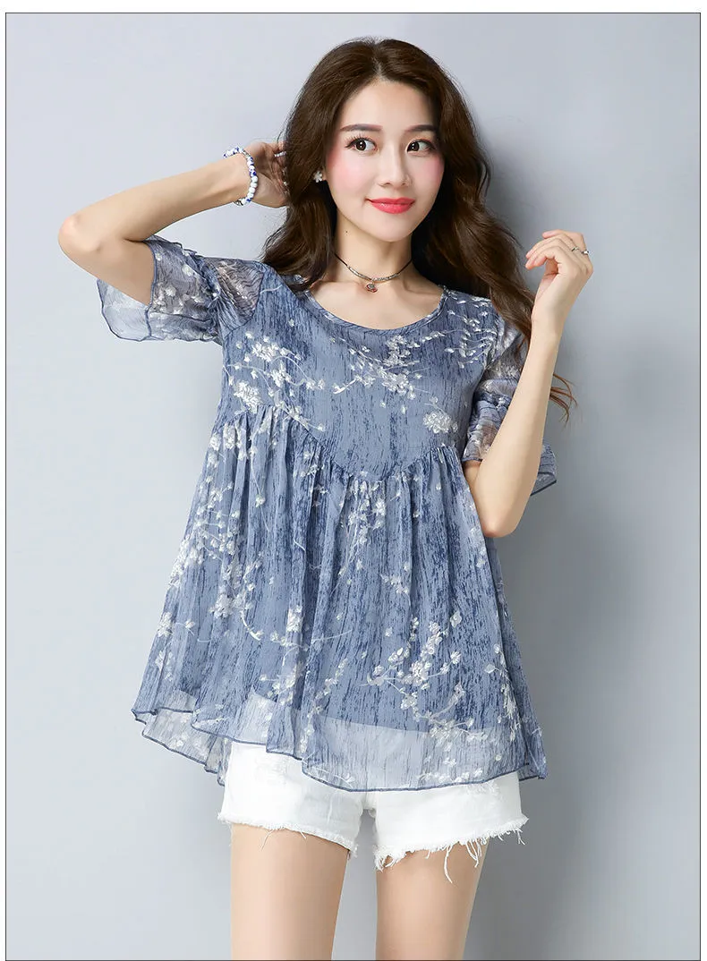 Women's Plus Size Short Sleeve Floral Print Kimono Blouse