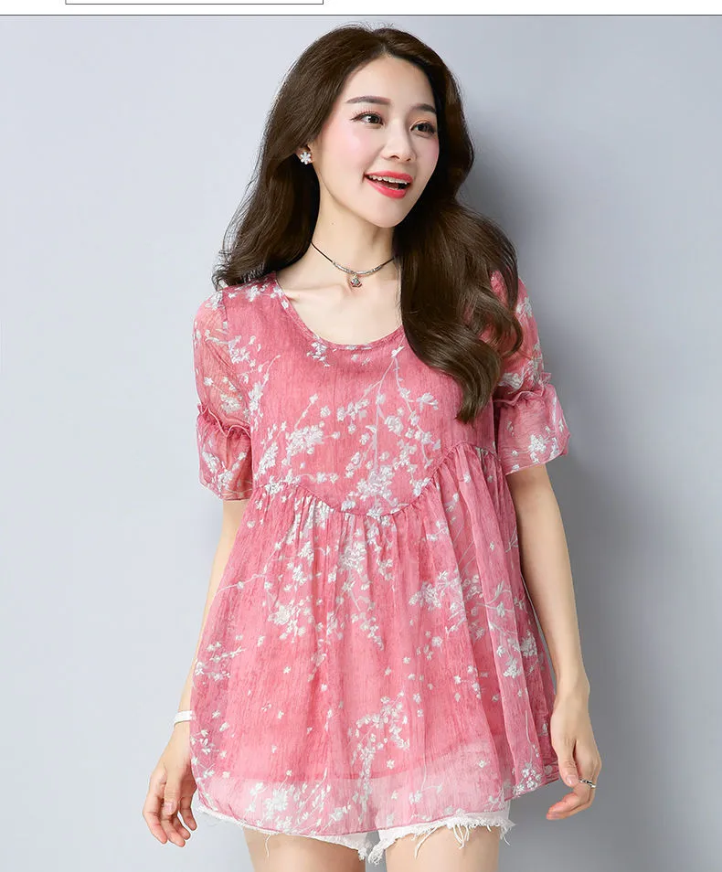 Women's Plus Size Short Sleeve Floral Print Kimono Blouse