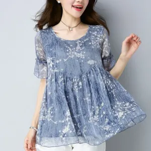 Women's Plus Size Short Sleeve Floral Print Kimono Blouse