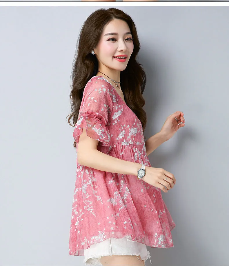 Women's Plus Size Short Sleeve Floral Print Kimono Blouse