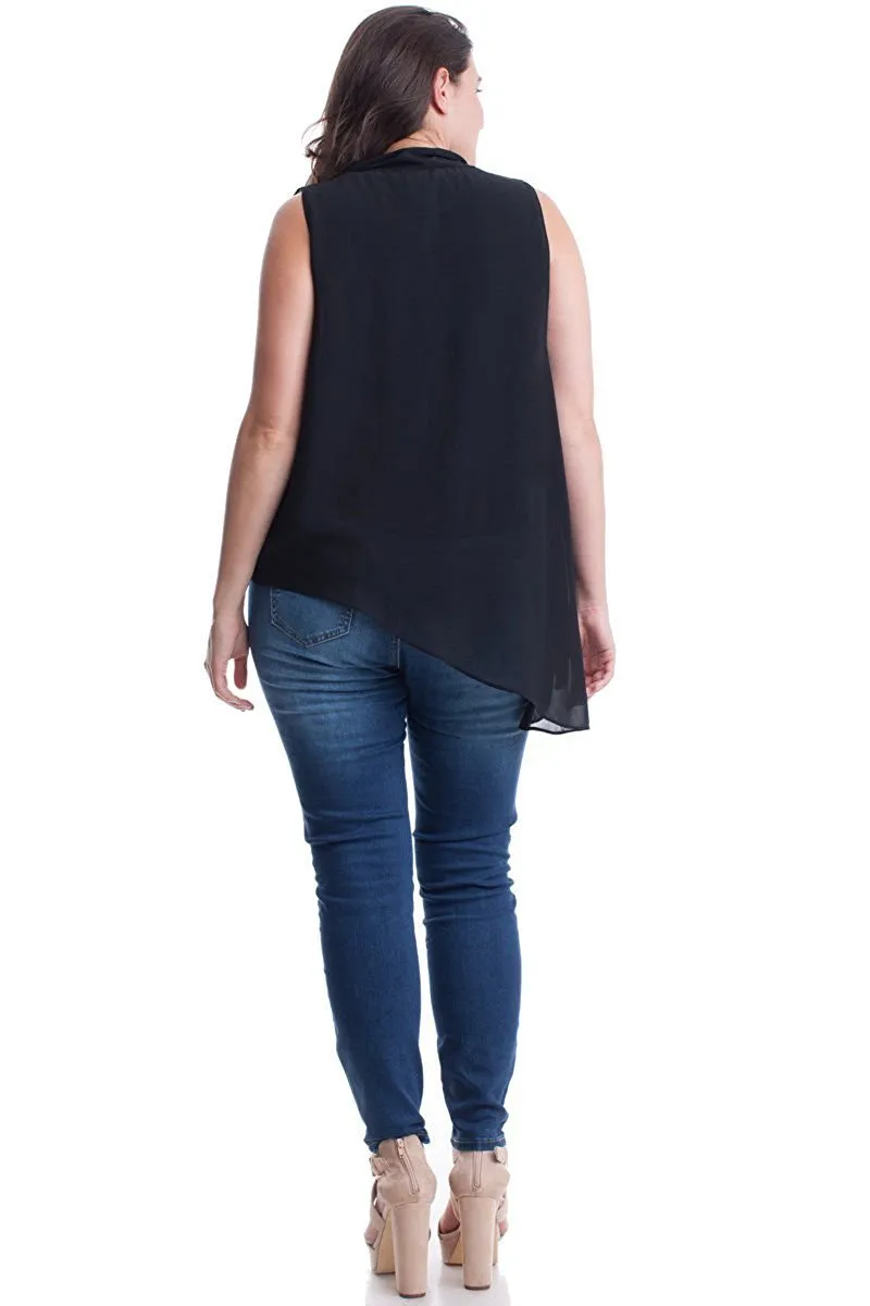 Women's Plus Size Sleeveless Chiffon Layered Top in Black or Ivory