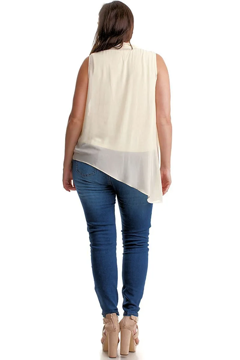 Women's Plus Size Sleeveless Chiffon Layered Top in Black or Ivory