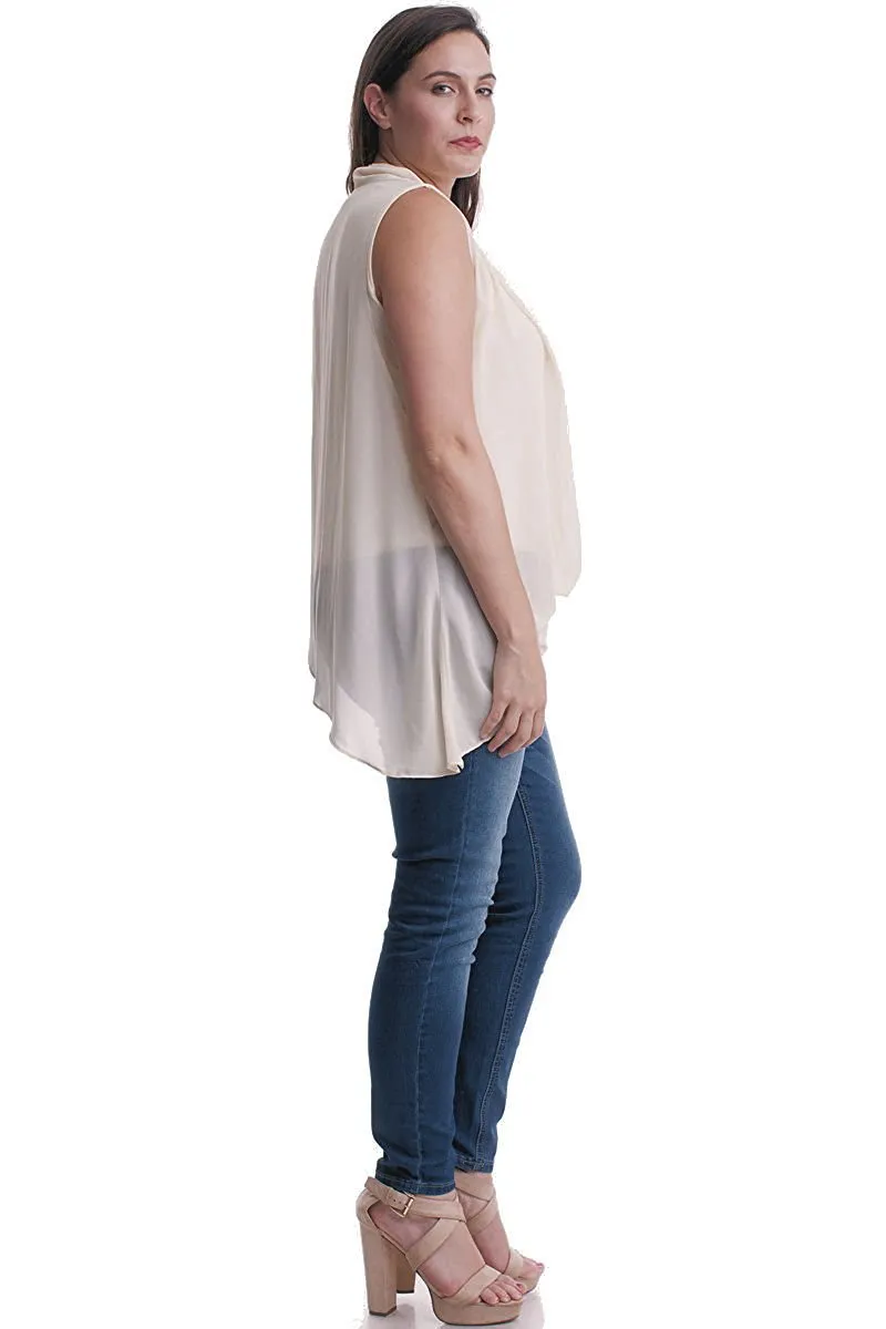Women's Plus Size Sleeveless Chiffon Layered Top in Black or Ivory