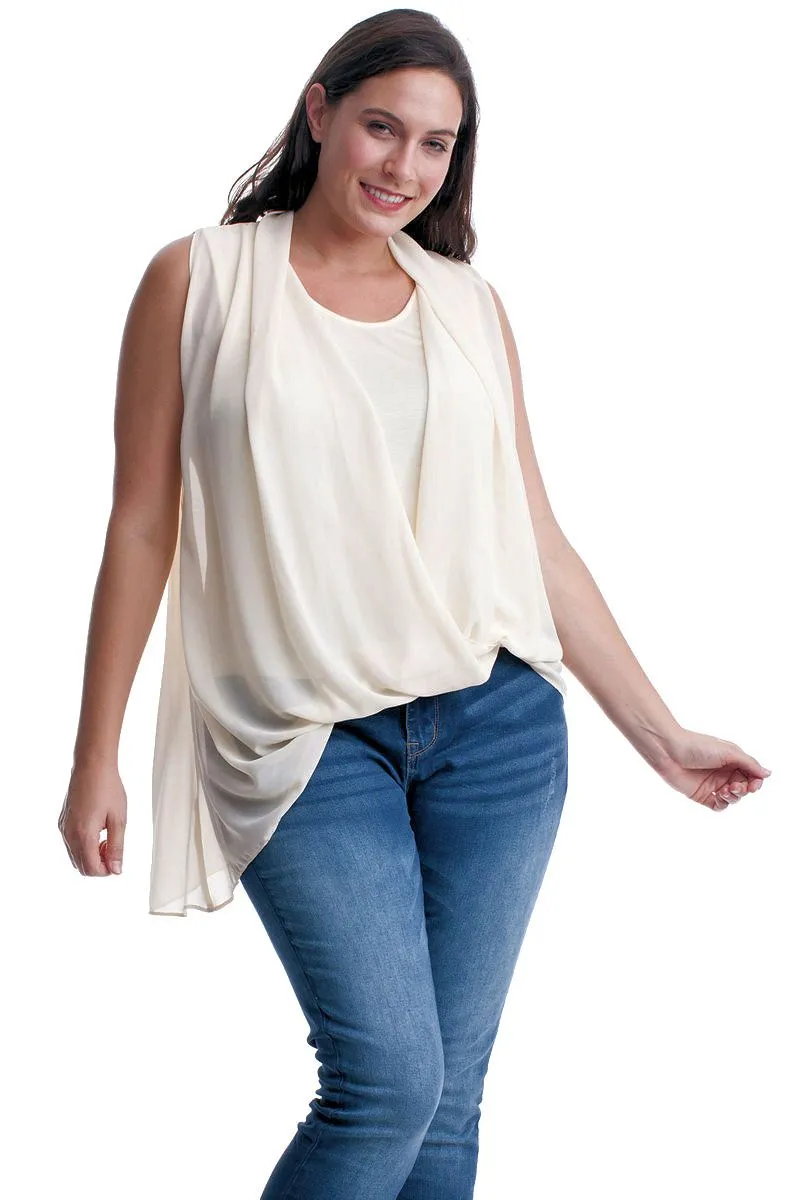 Women's Plus Size Sleeveless Chiffon Layered Top in Black or Ivory
