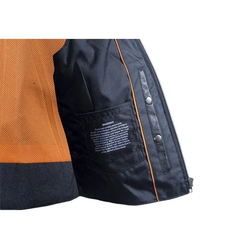 Women's Premium Leather Motorcycle Vest With Studs, Side Laces, and Conceal Carry Pockets