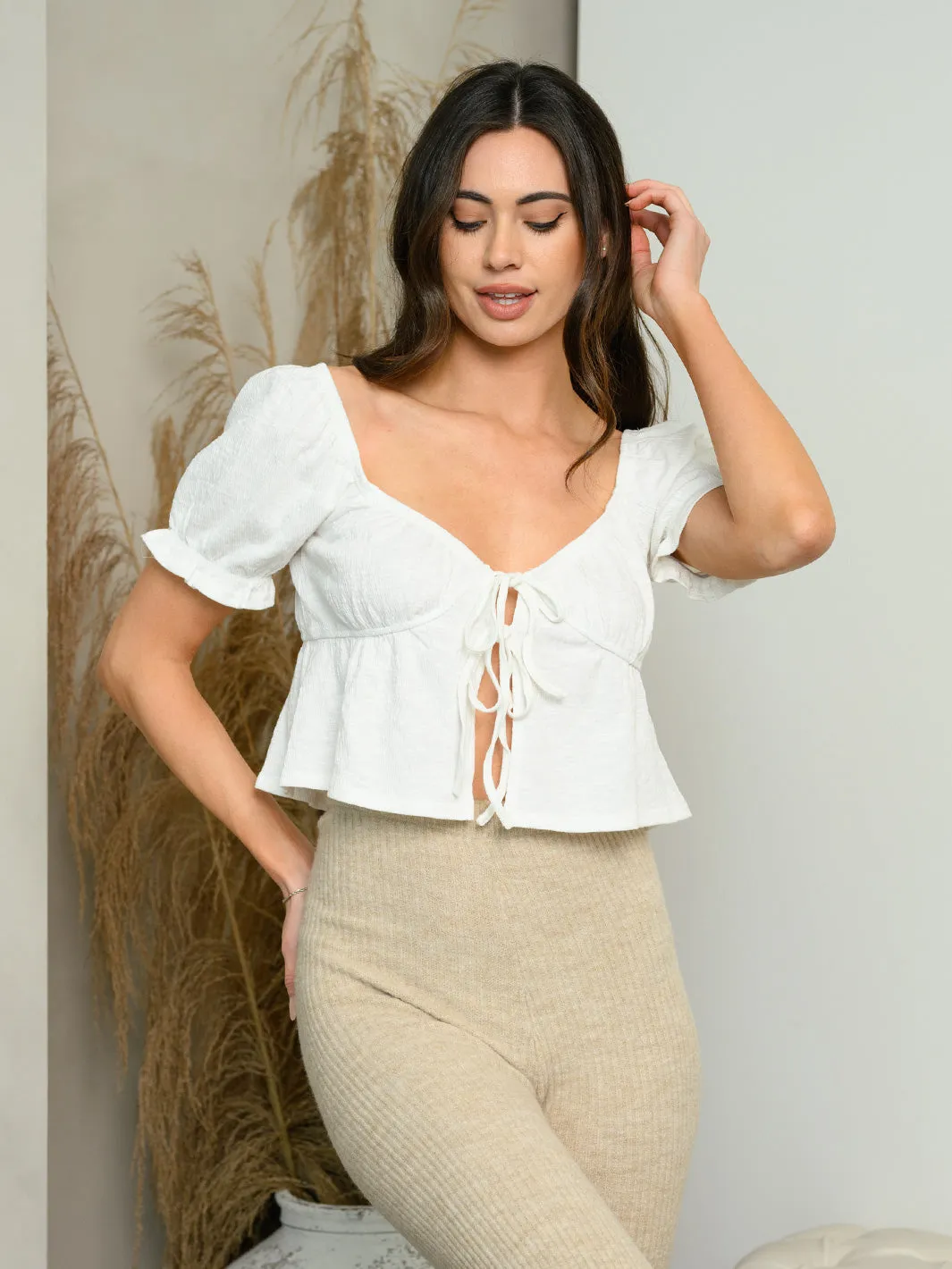 WOMEN'S PUFF SHORT SLEEVE KNIT TOP