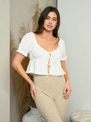 WOMEN'S PUFF SHORT SLEEVE KNIT TOP