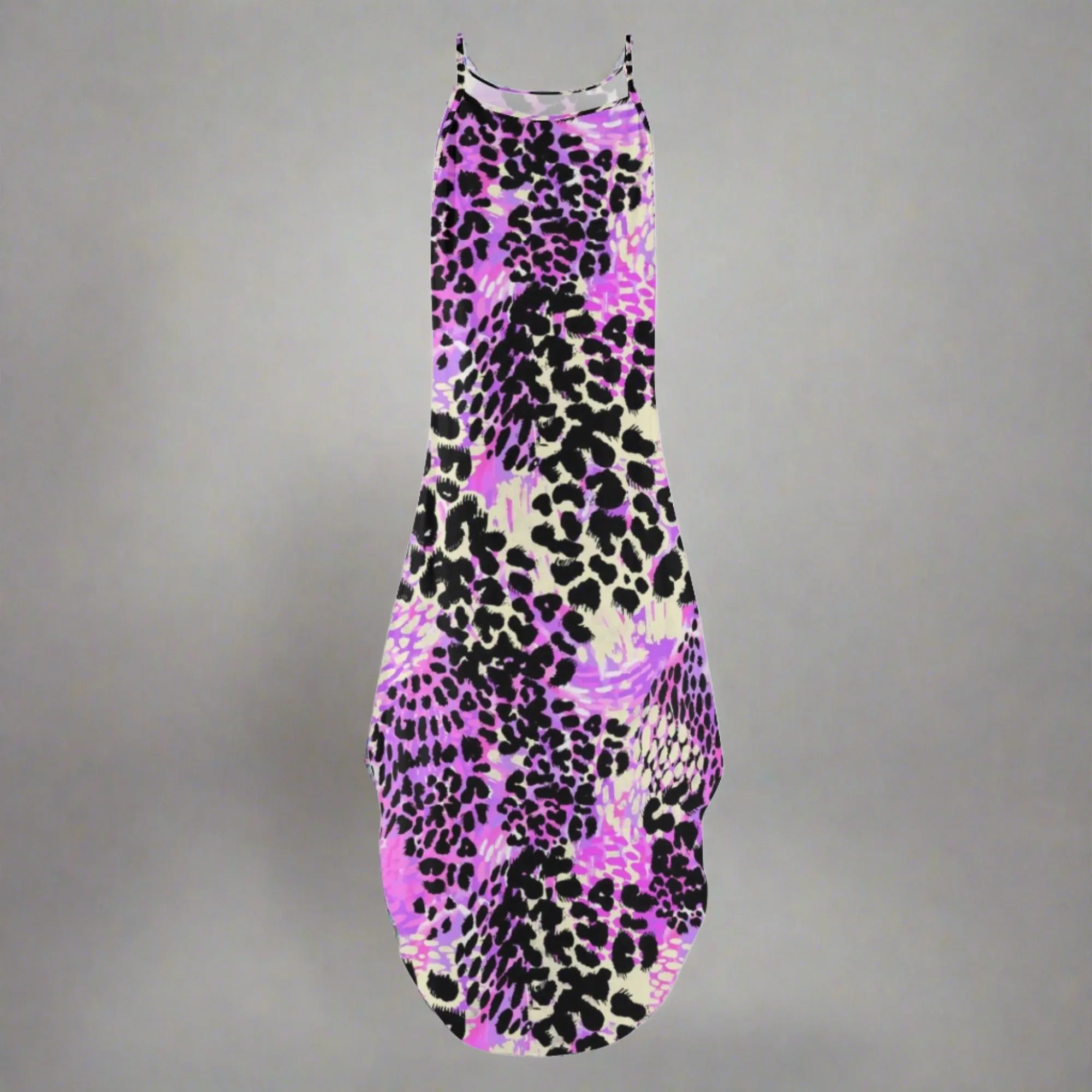Women's Purple & Leopard Print Color Block Pattern Elegant Sleeveless Sundress