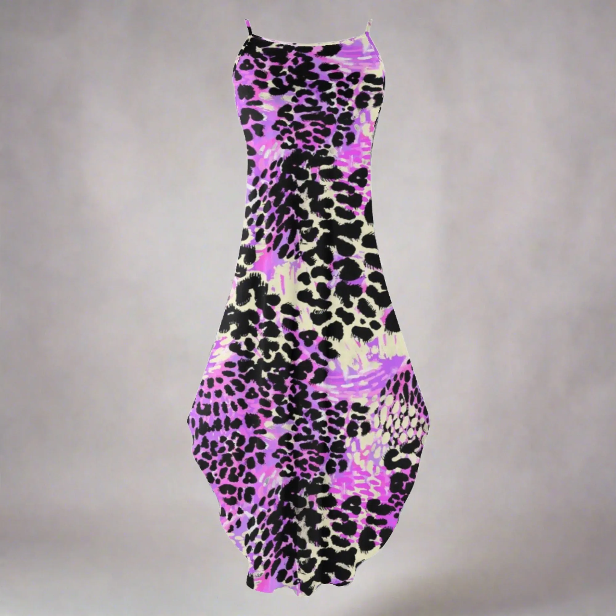 Women's Purple & Leopard Print Color Block Pattern Elegant Sleeveless Sundress