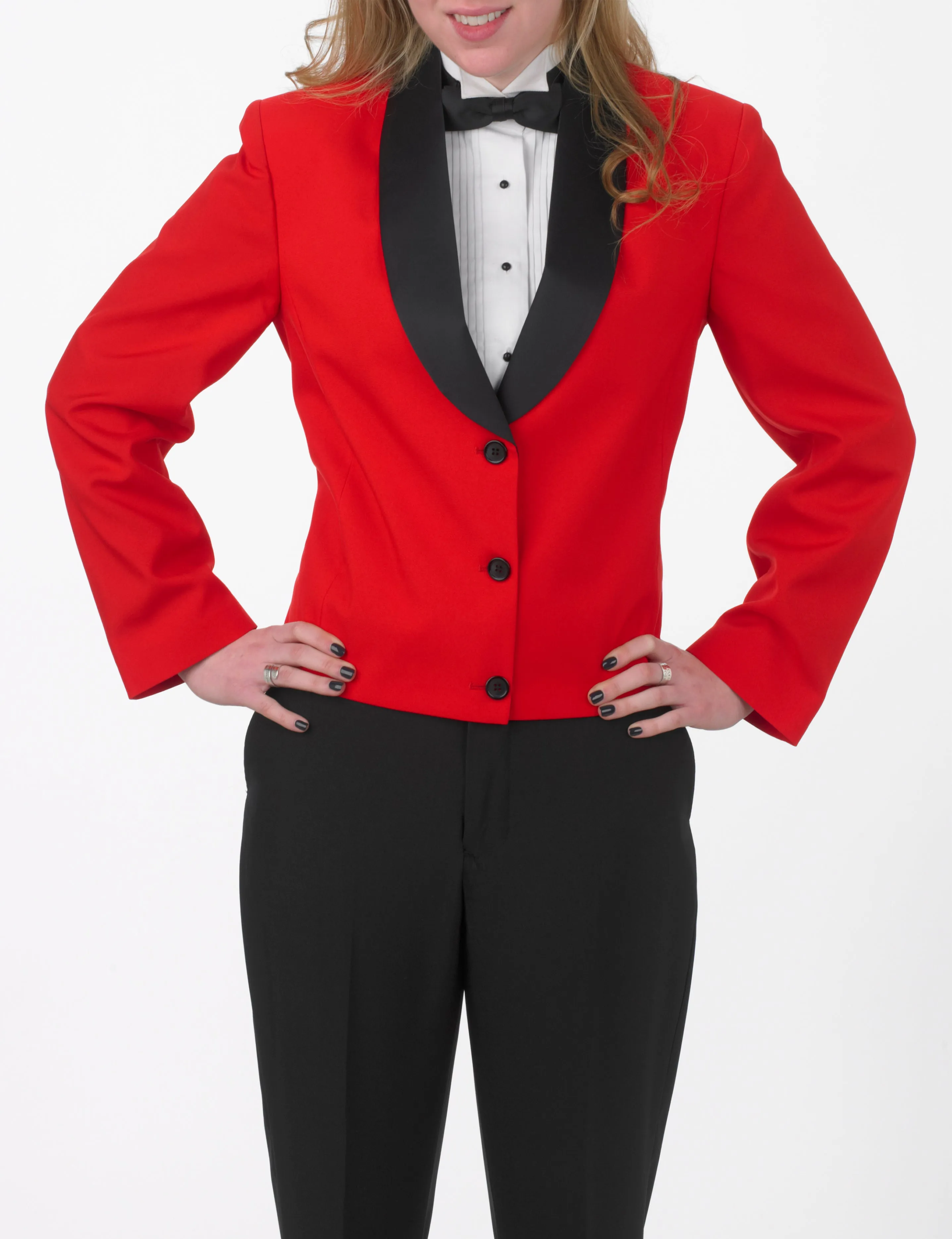 Women's Red Eton Jacket with Black Satin Shawl Lapel