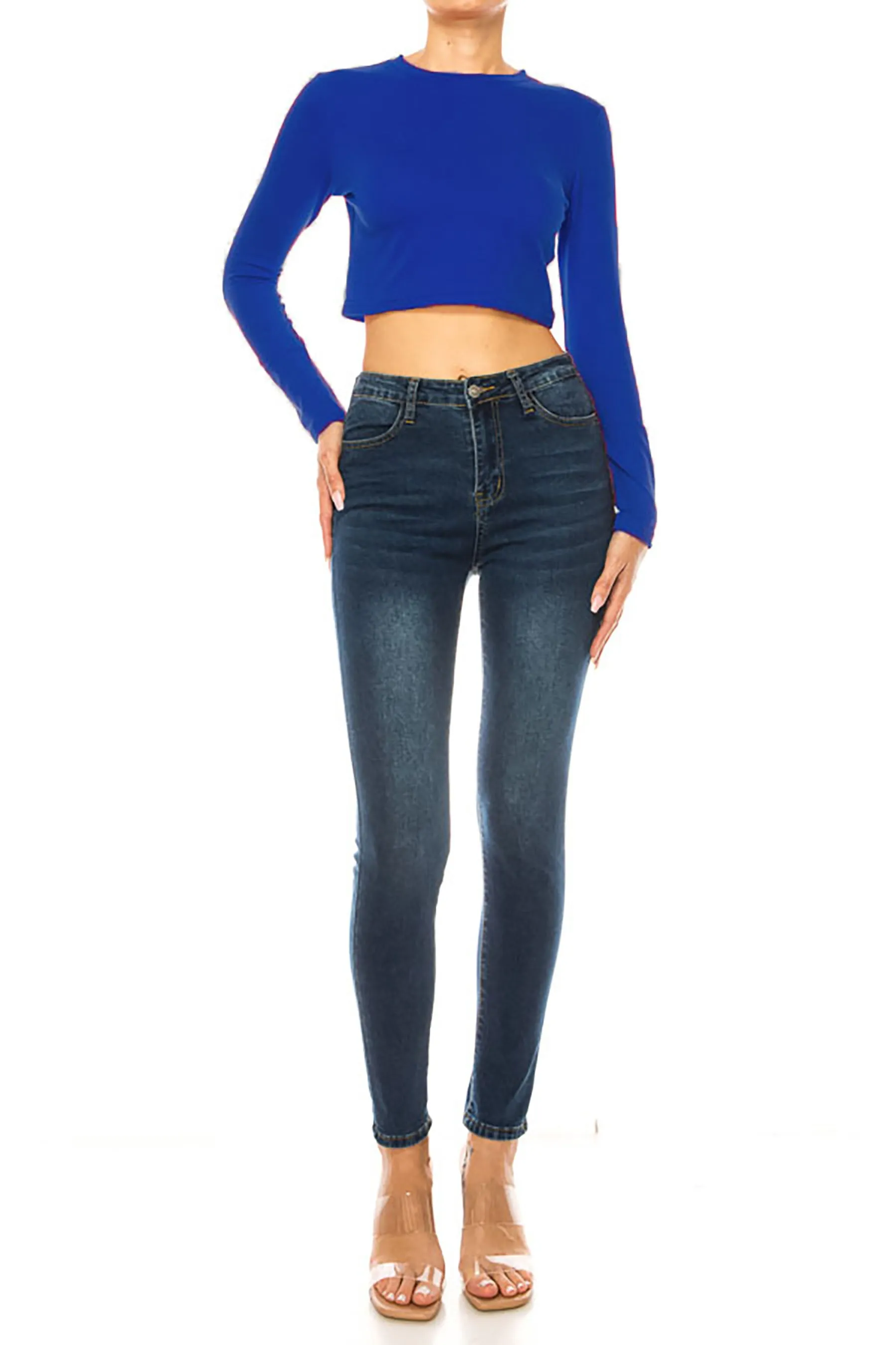 Women's Round Neck Long Sleeve Crop T-Shirt