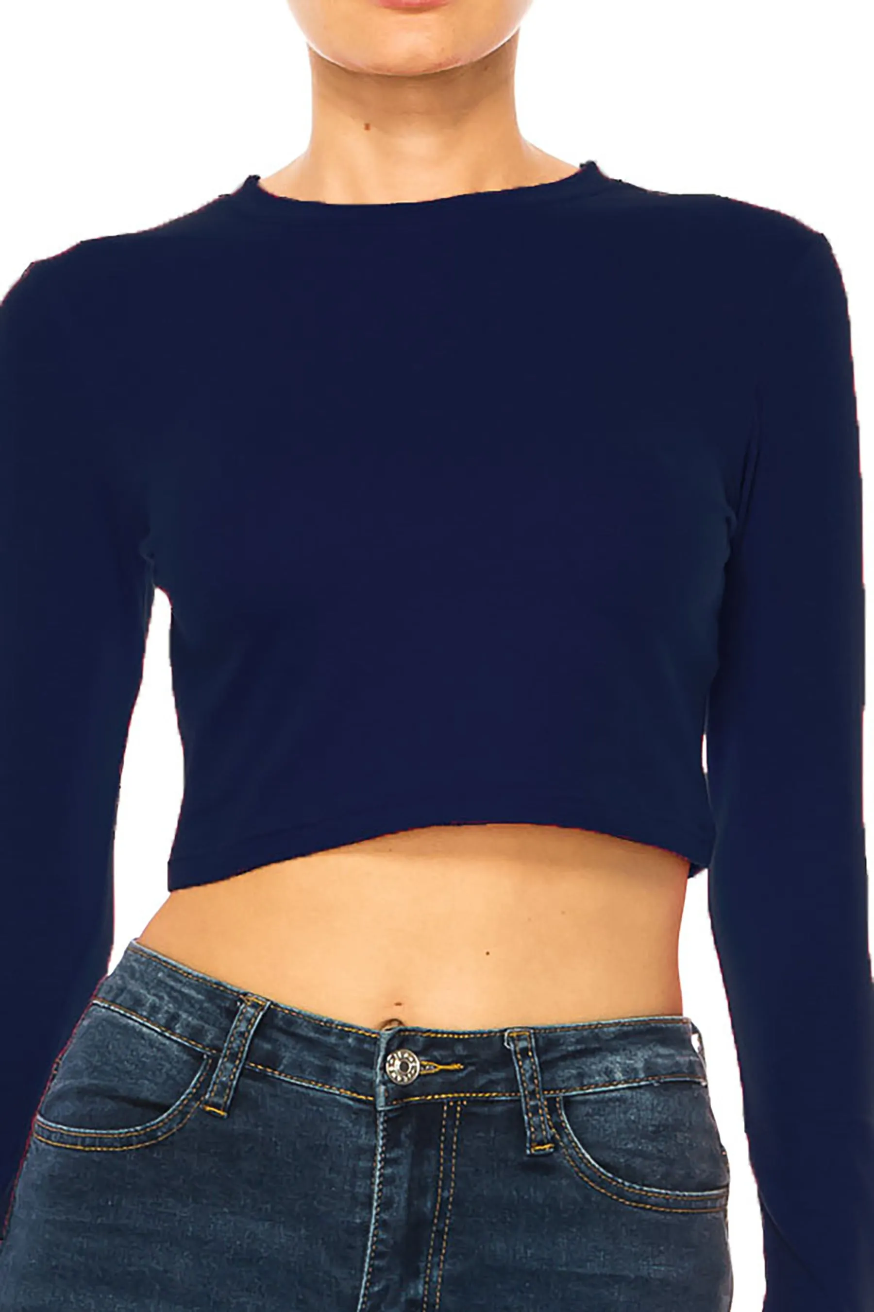 Women's Round Neck Long Sleeve Crop T-Shirt