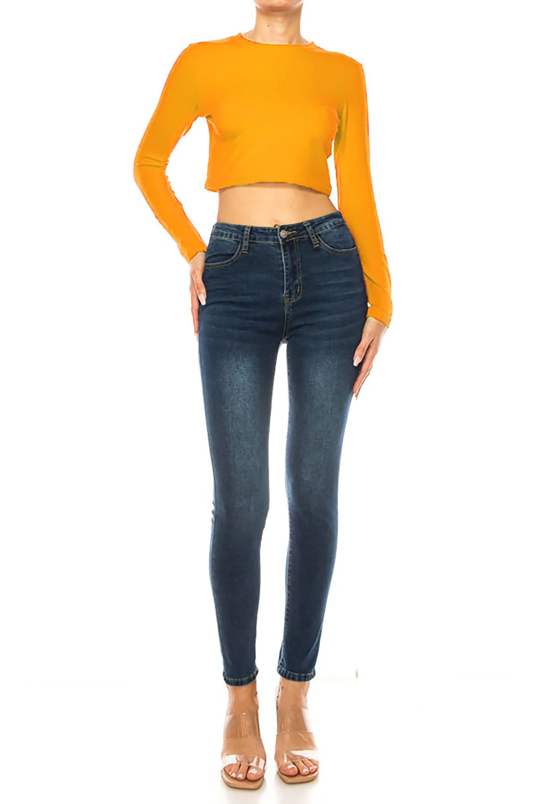 Women's Round Neck Long Sleeve Crop T-Shirt
