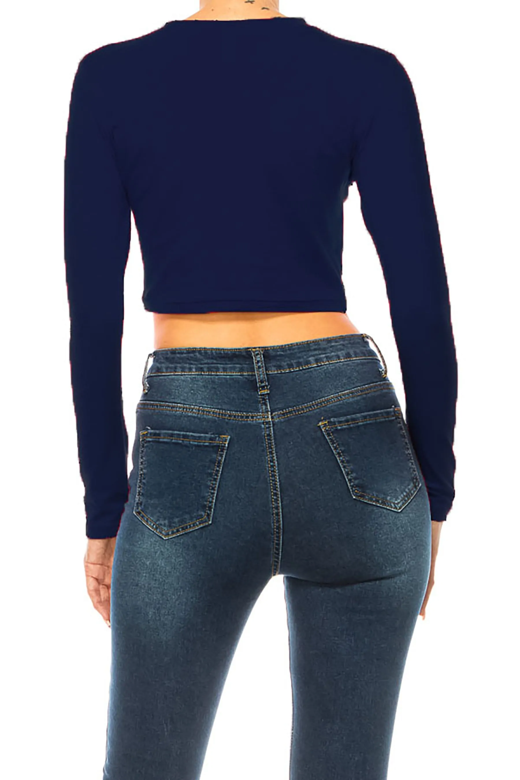Women's Round Neck Long Sleeve Crop T-Shirt