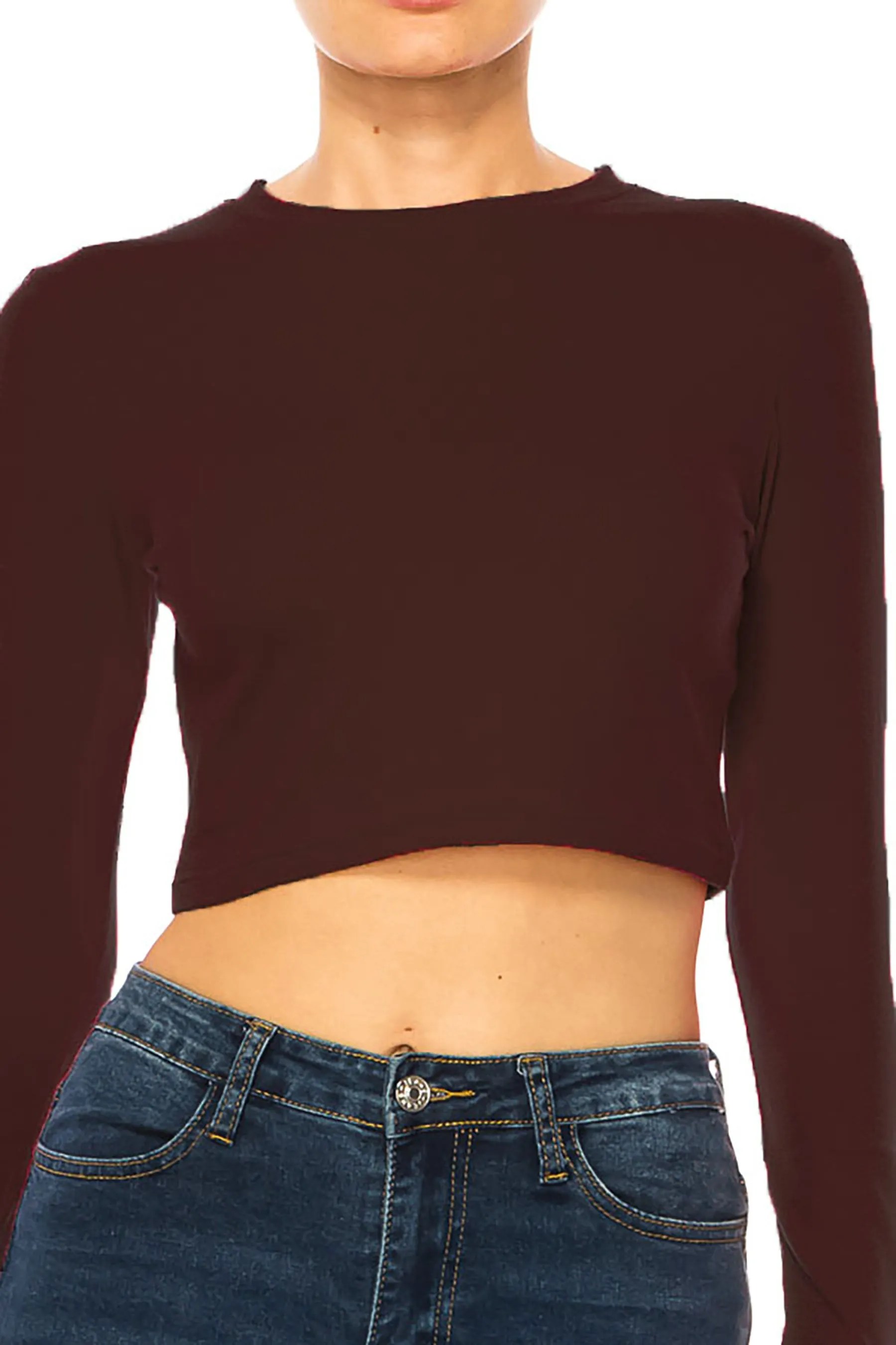 Women's Round Neck Long Sleeve Crop T-Shirt