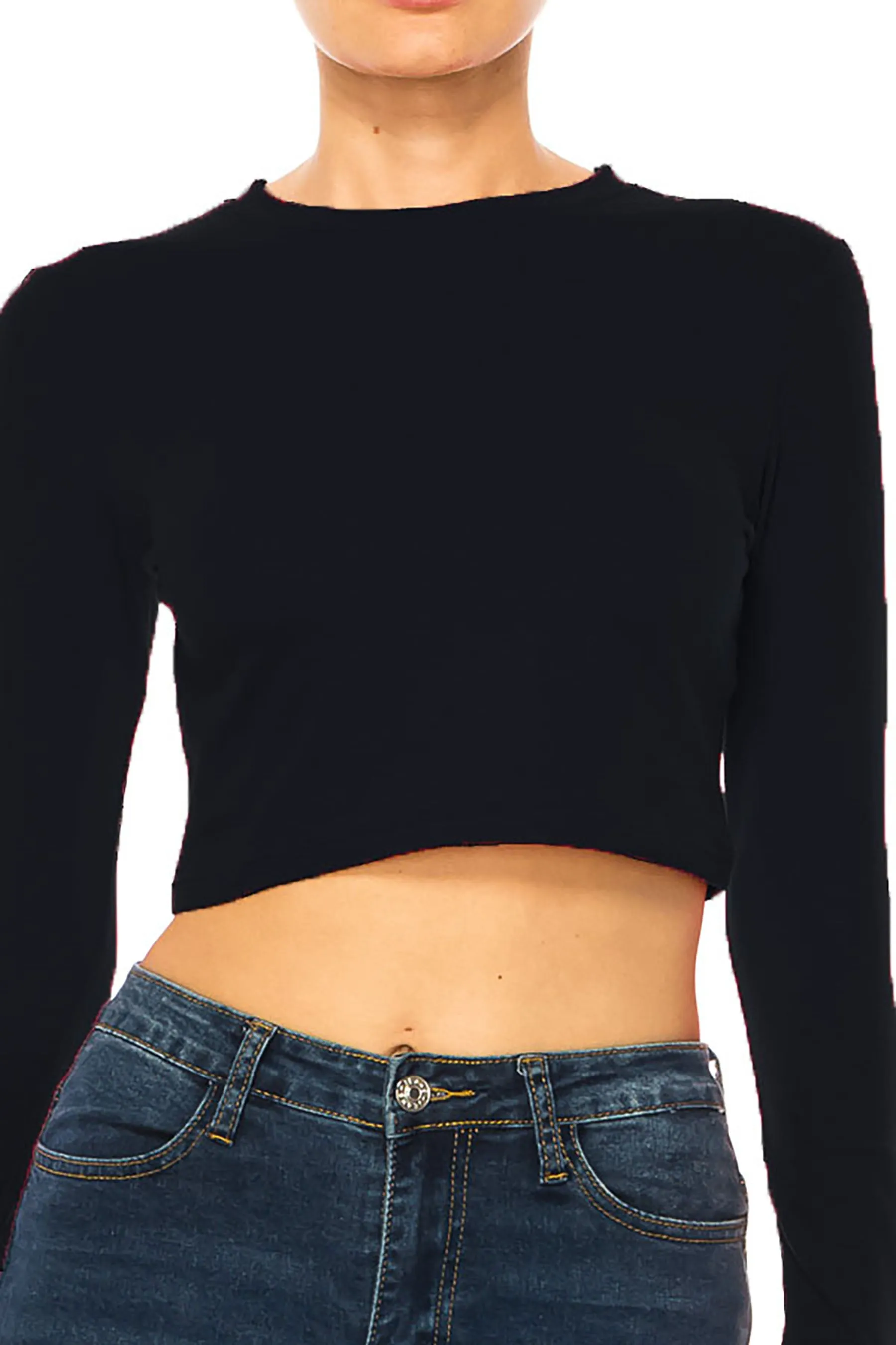 Women's Round Neck Long Sleeve Crop T-Shirt