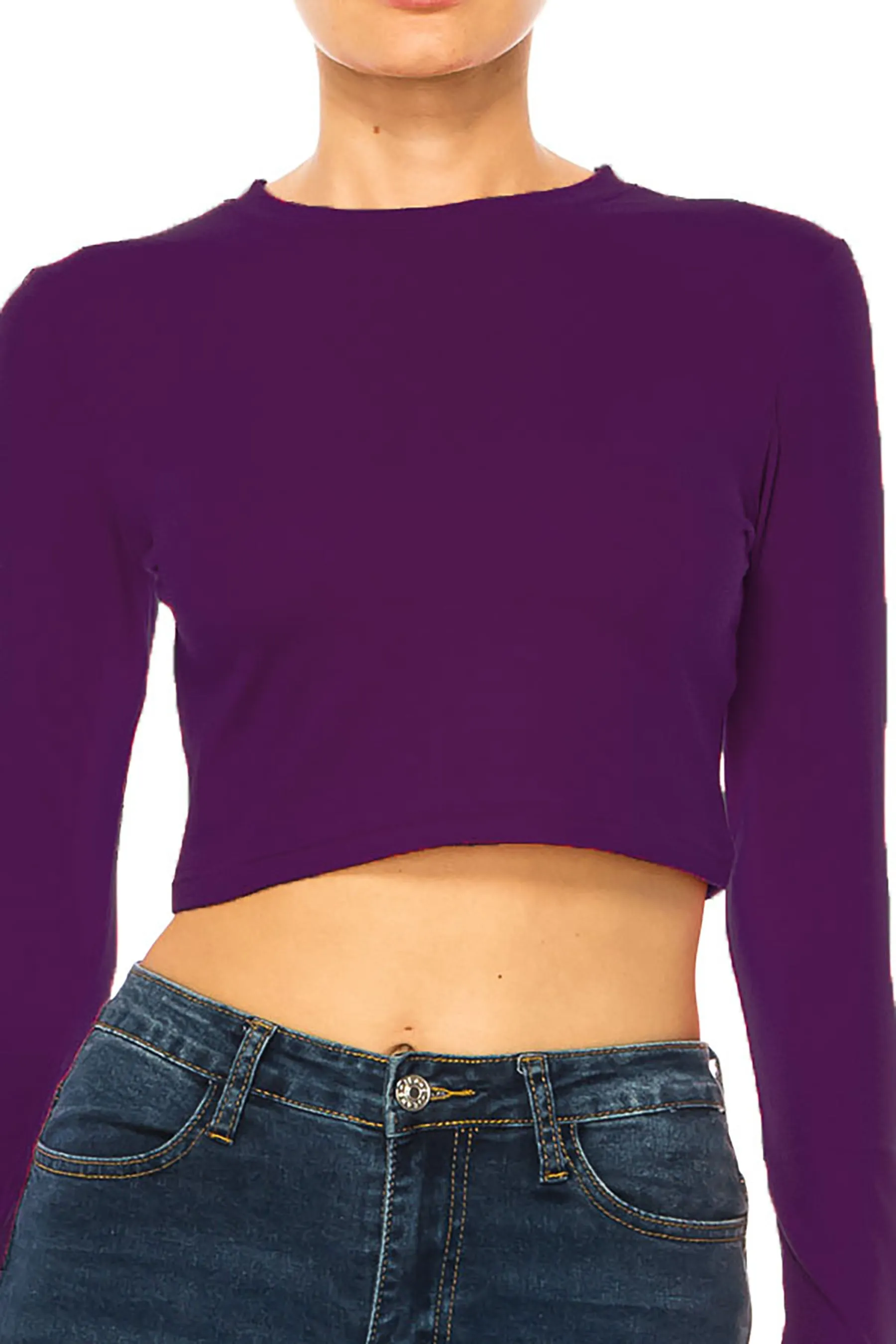 Women's Round Neck Long Sleeve Crop T-Shirt