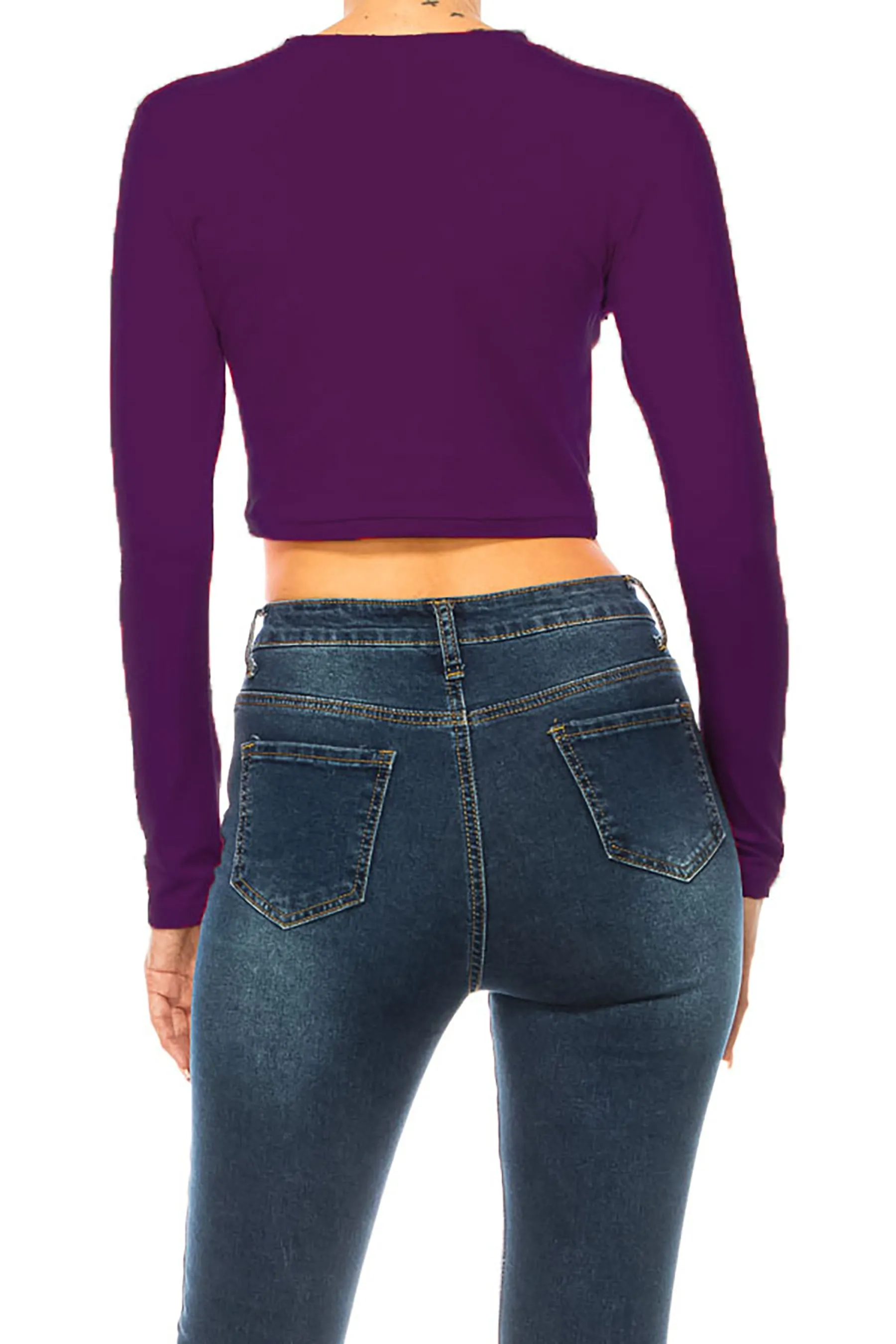 Women's Round Neck Long Sleeve Crop T-Shirt