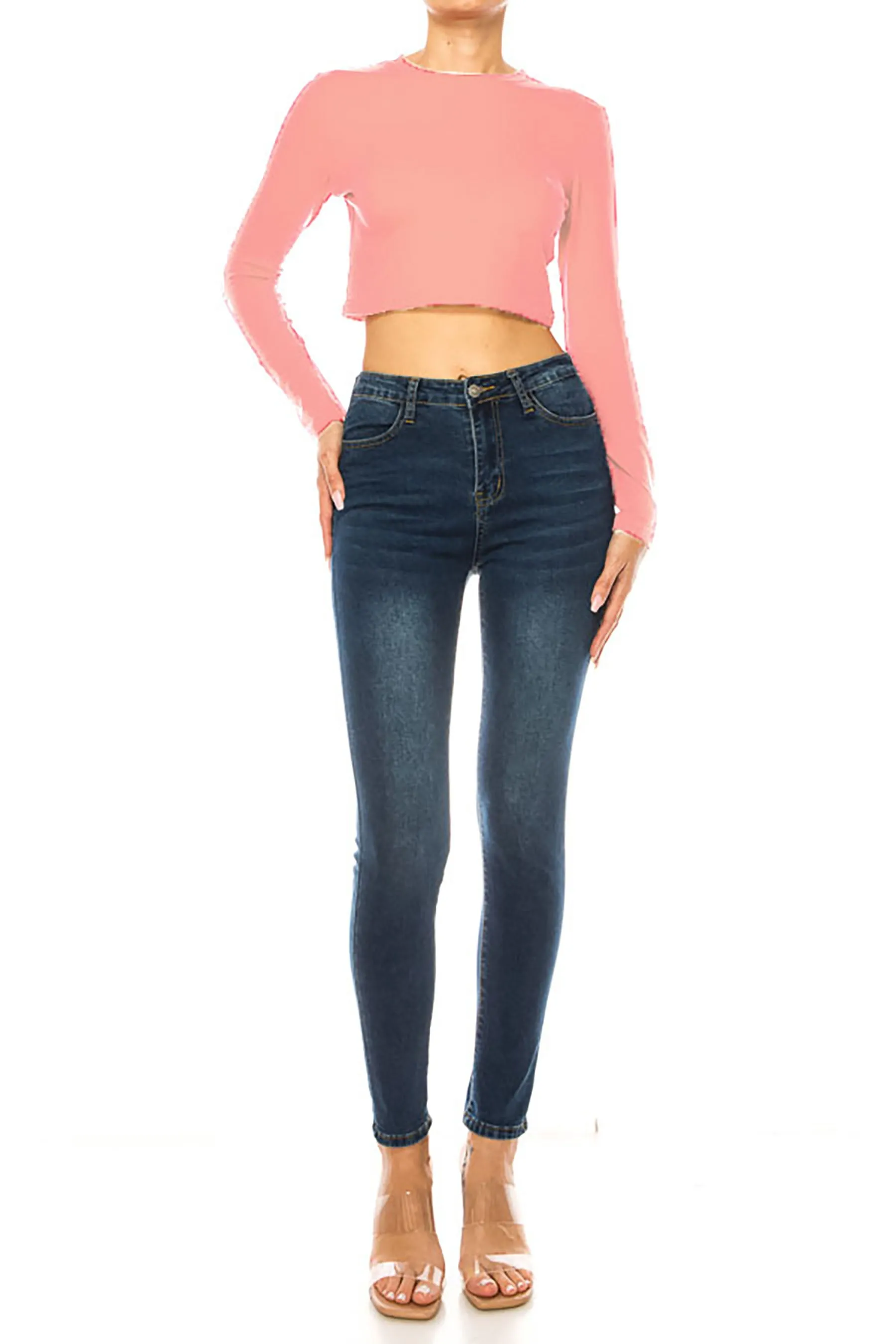 Women's Round Neck Long Sleeve Crop T-Shirt