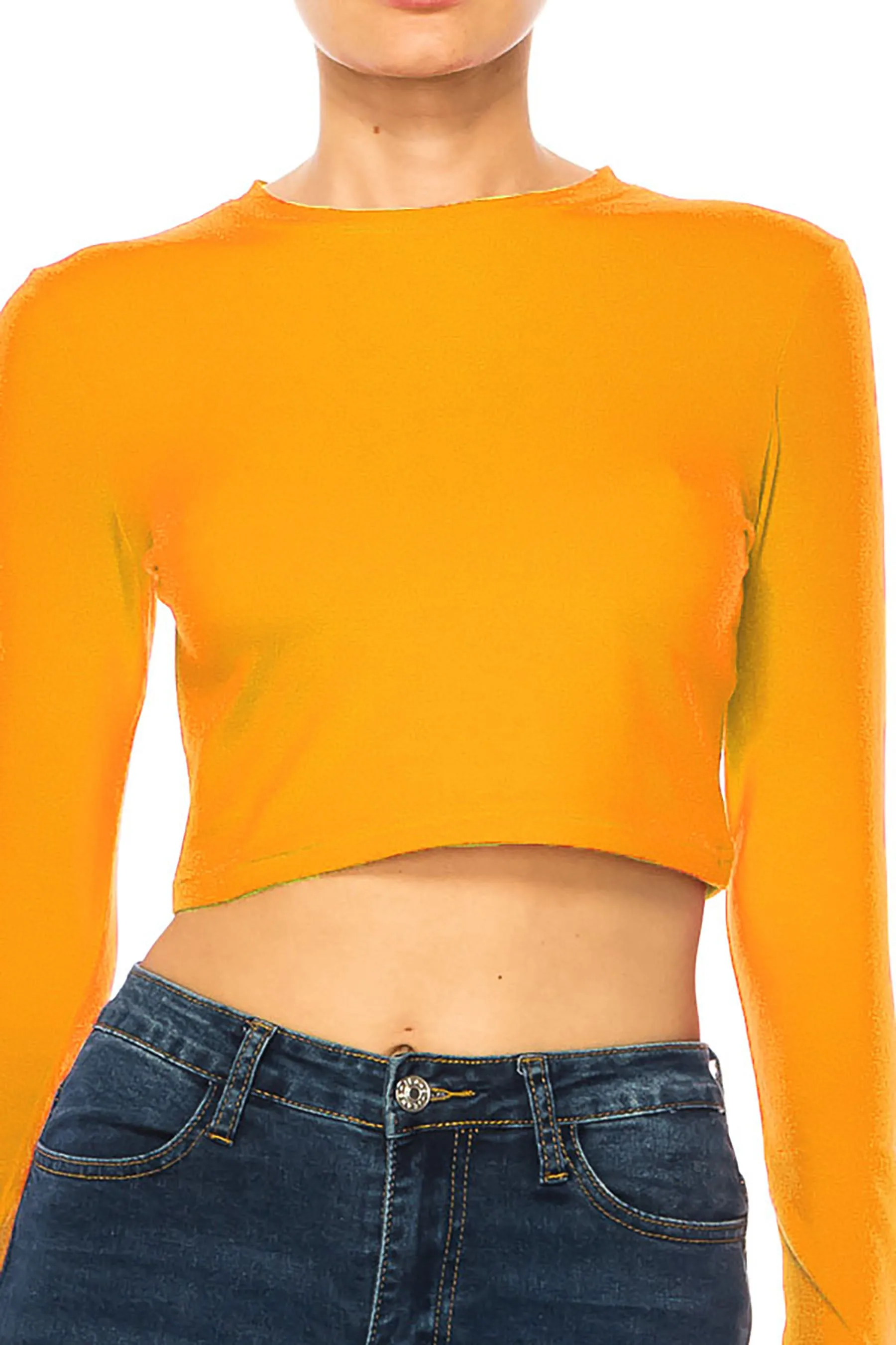 Women's Round Neck Long Sleeve Crop T-Shirt