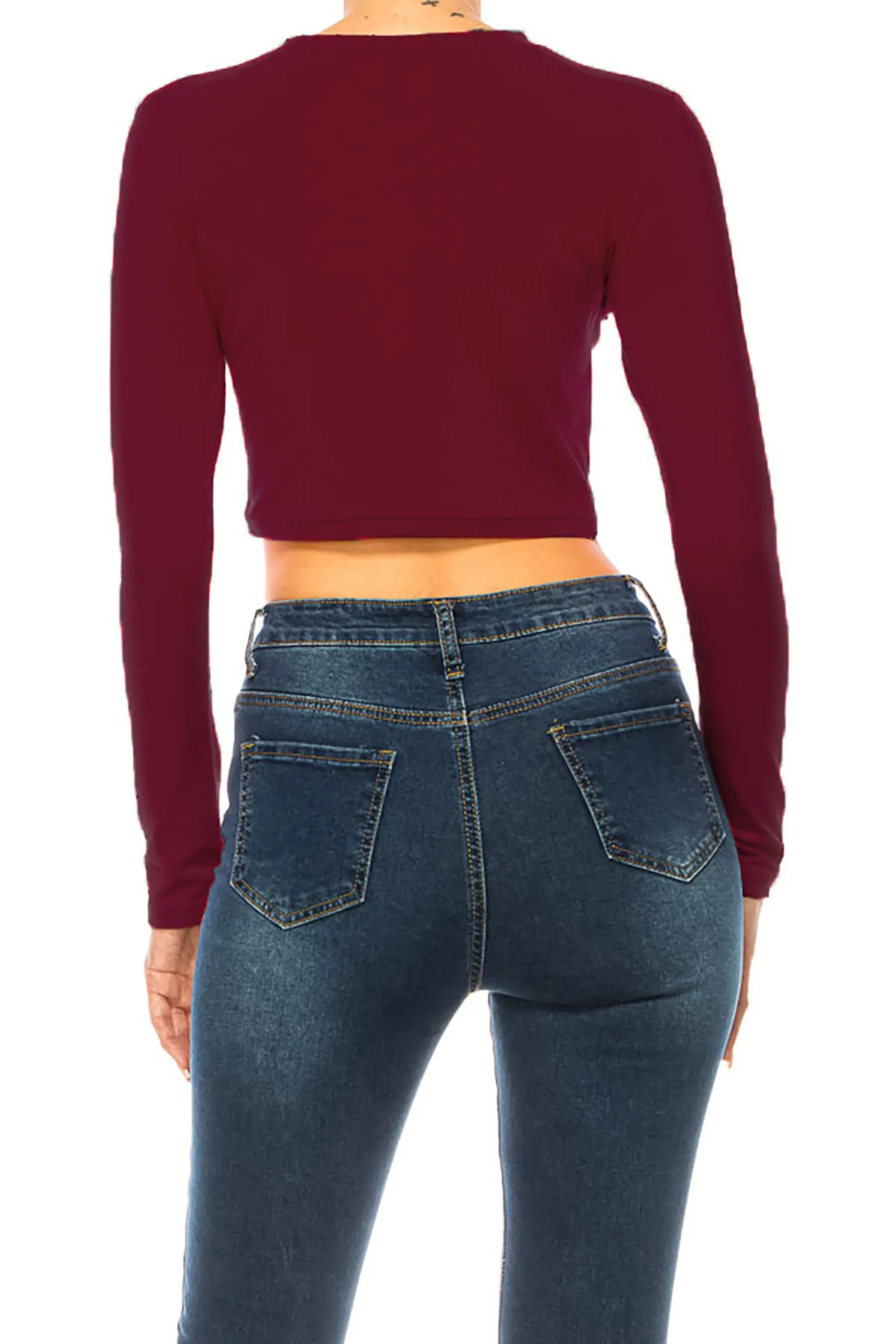 Women's Round Neck Long Sleeve Crop T-Shirt
