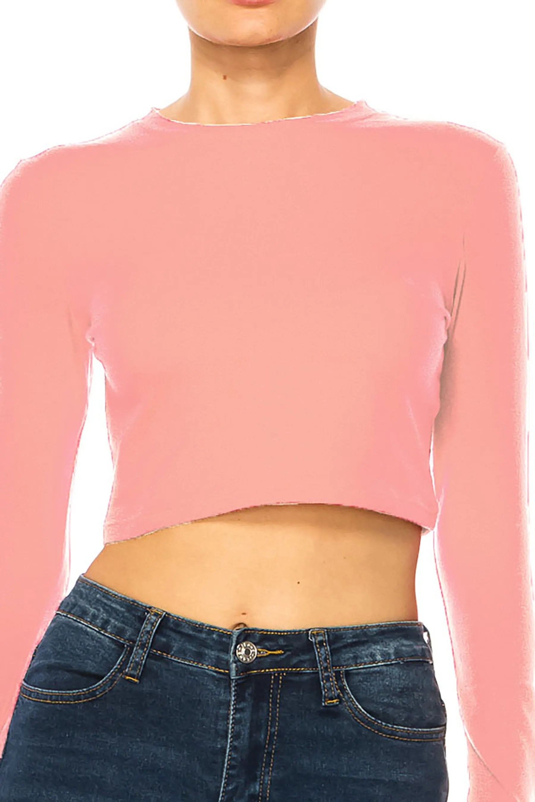 Women's Round Neck Long Sleeve Crop T-Shirt