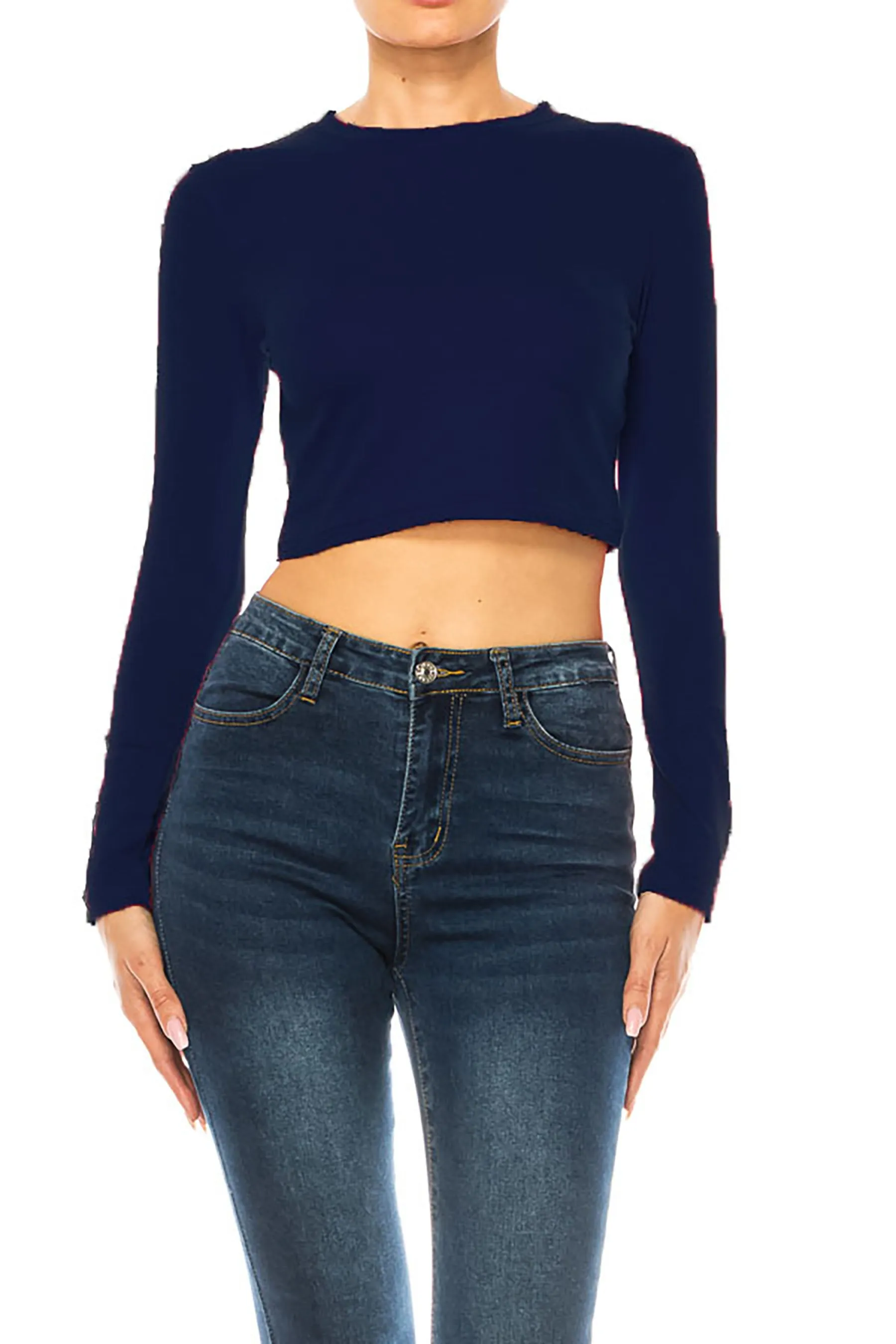 Women's Round Neck Long Sleeve Crop T-Shirt