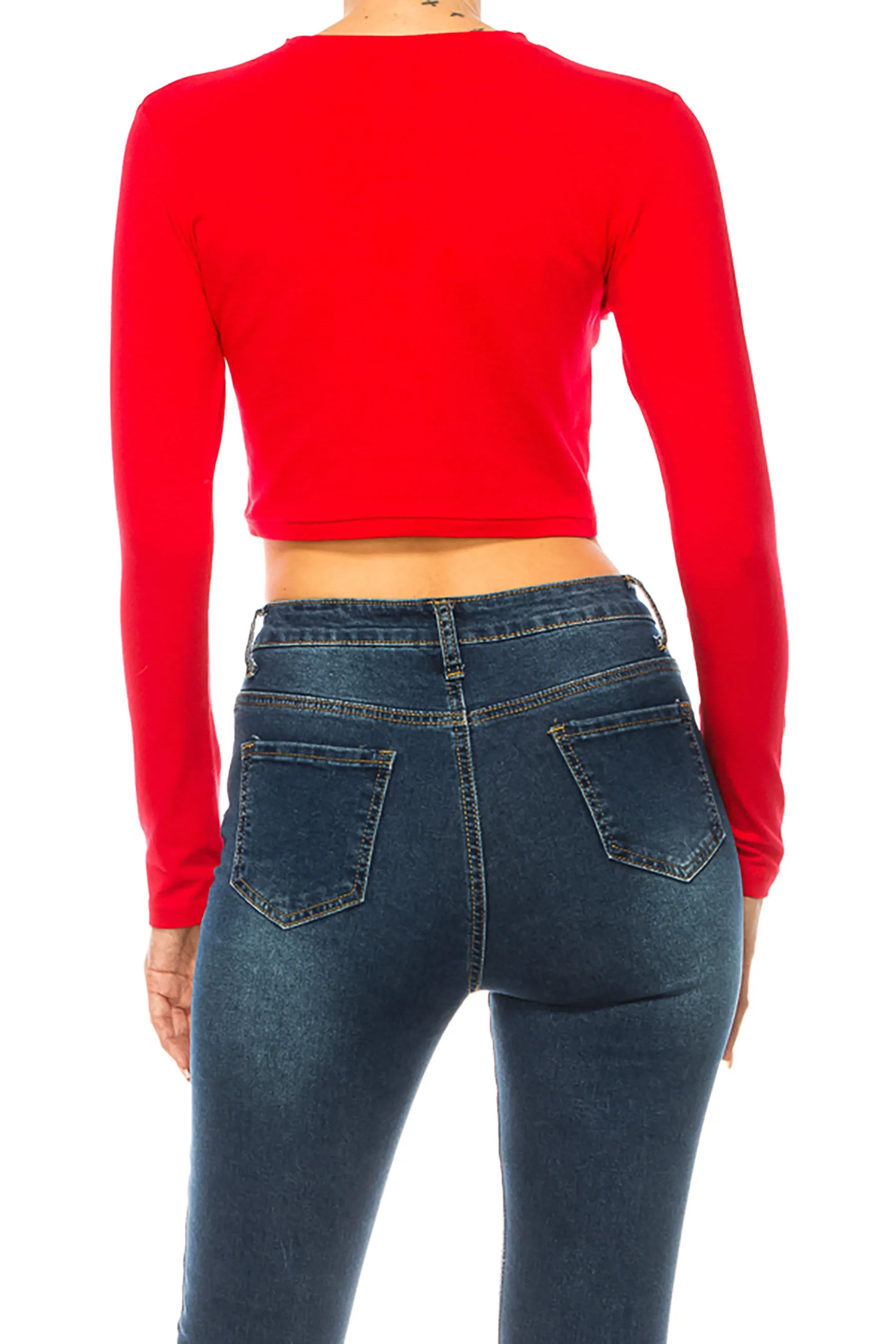 Women's Round Neck Long Sleeve Crop T-Shirt