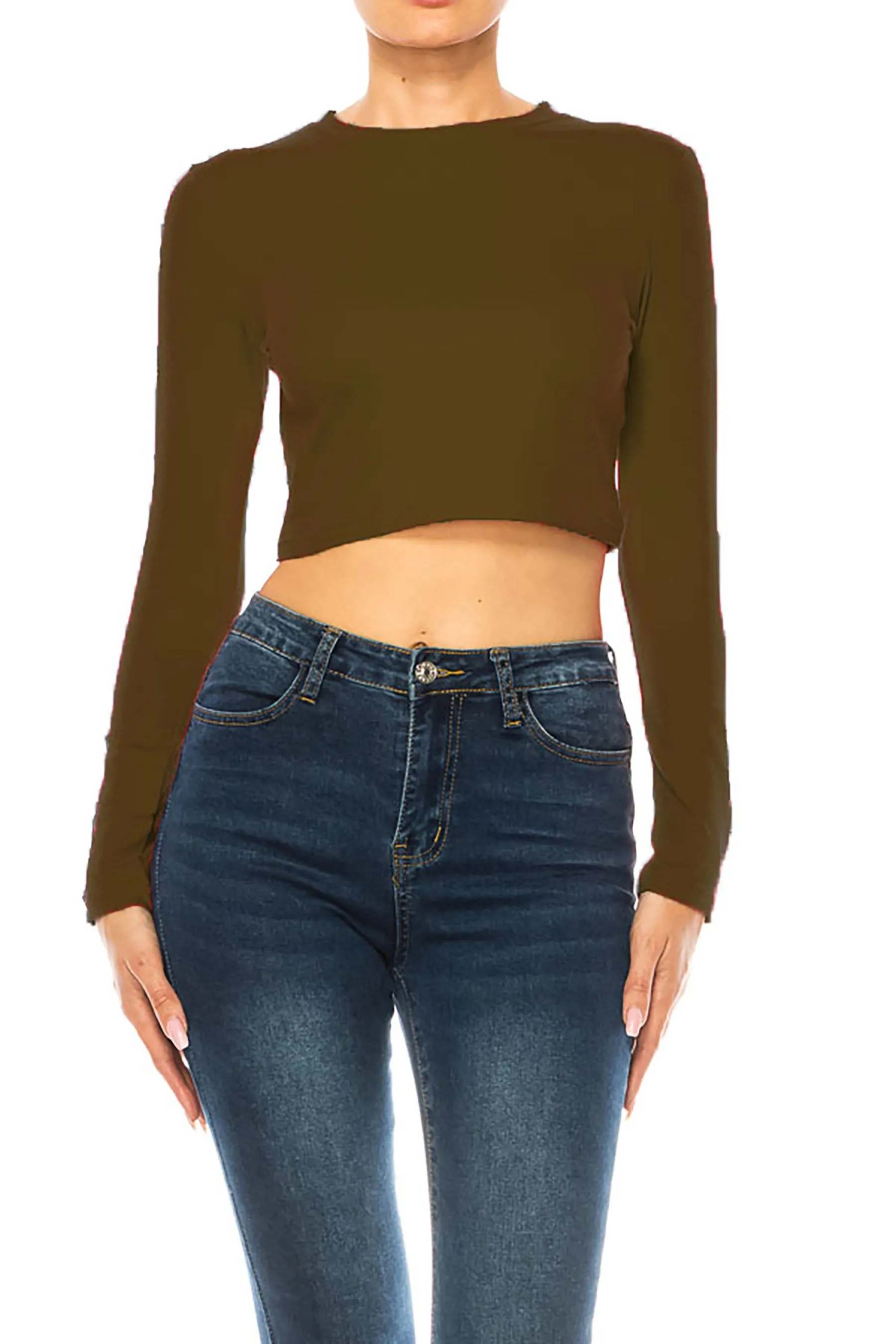 Women's Round Neck Long Sleeve Crop T-Shirt