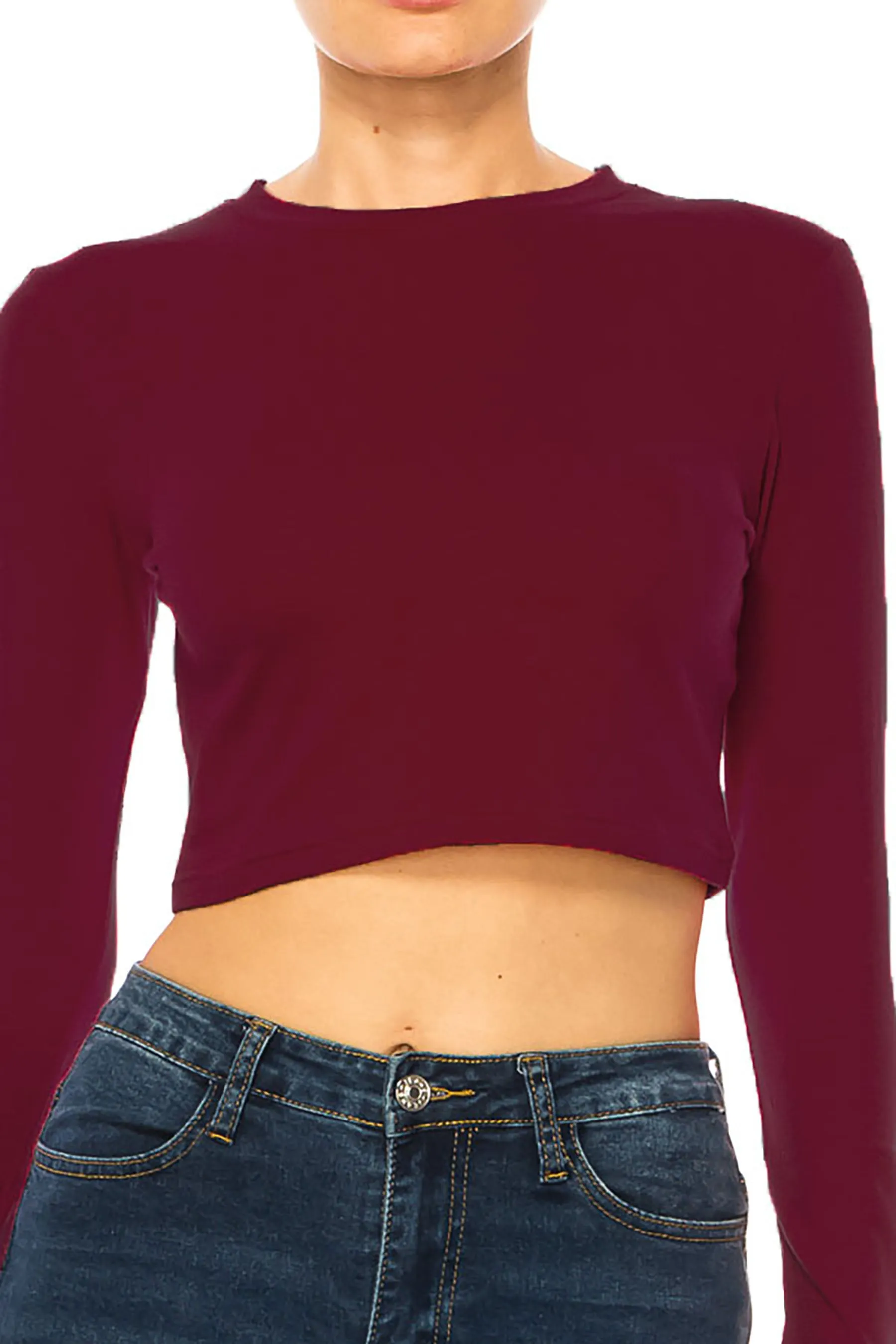 Women's Round Neck Long Sleeve Crop T-Shirt