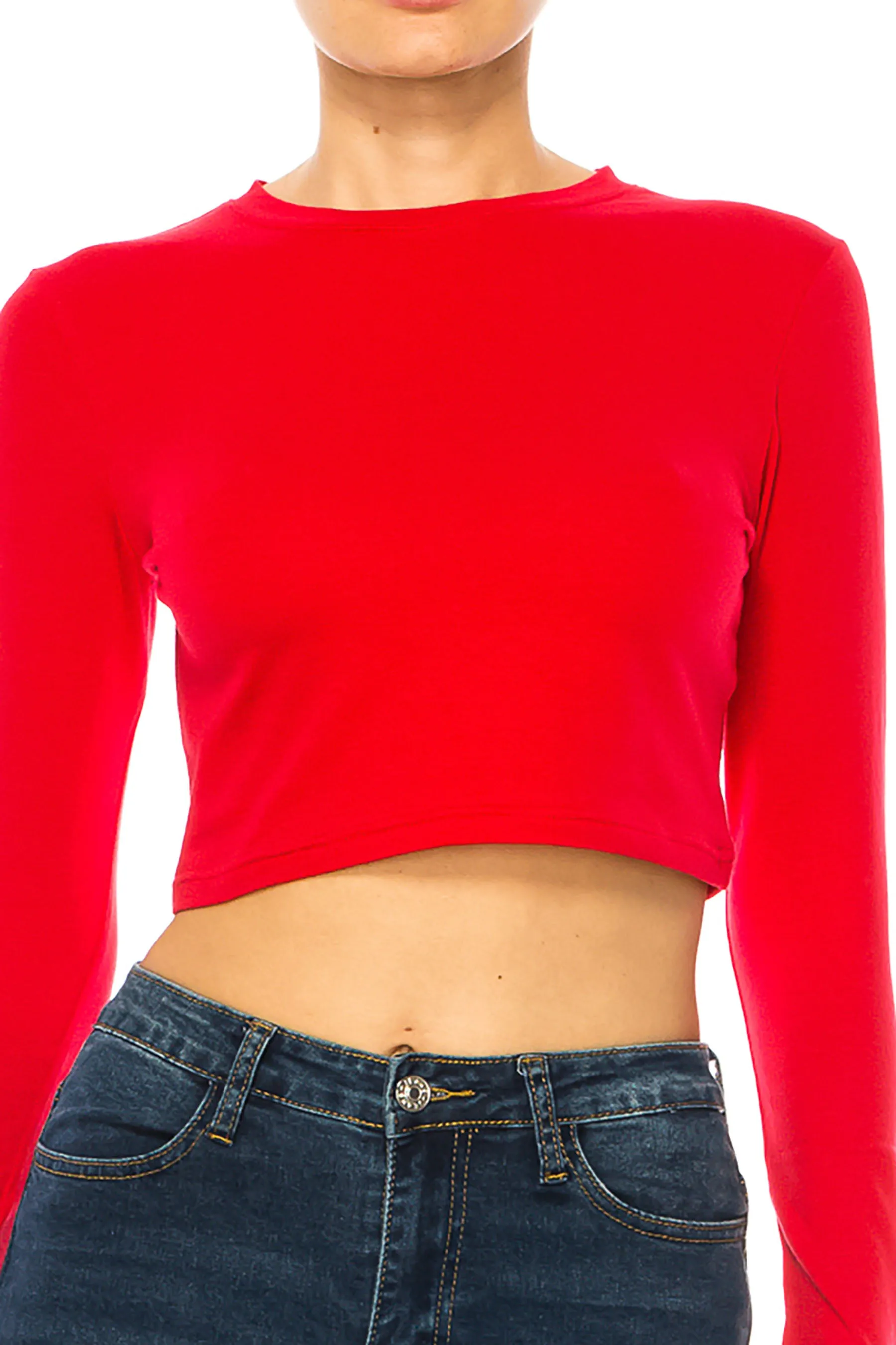 Women's Round Neck Long Sleeve Crop T-Shirt