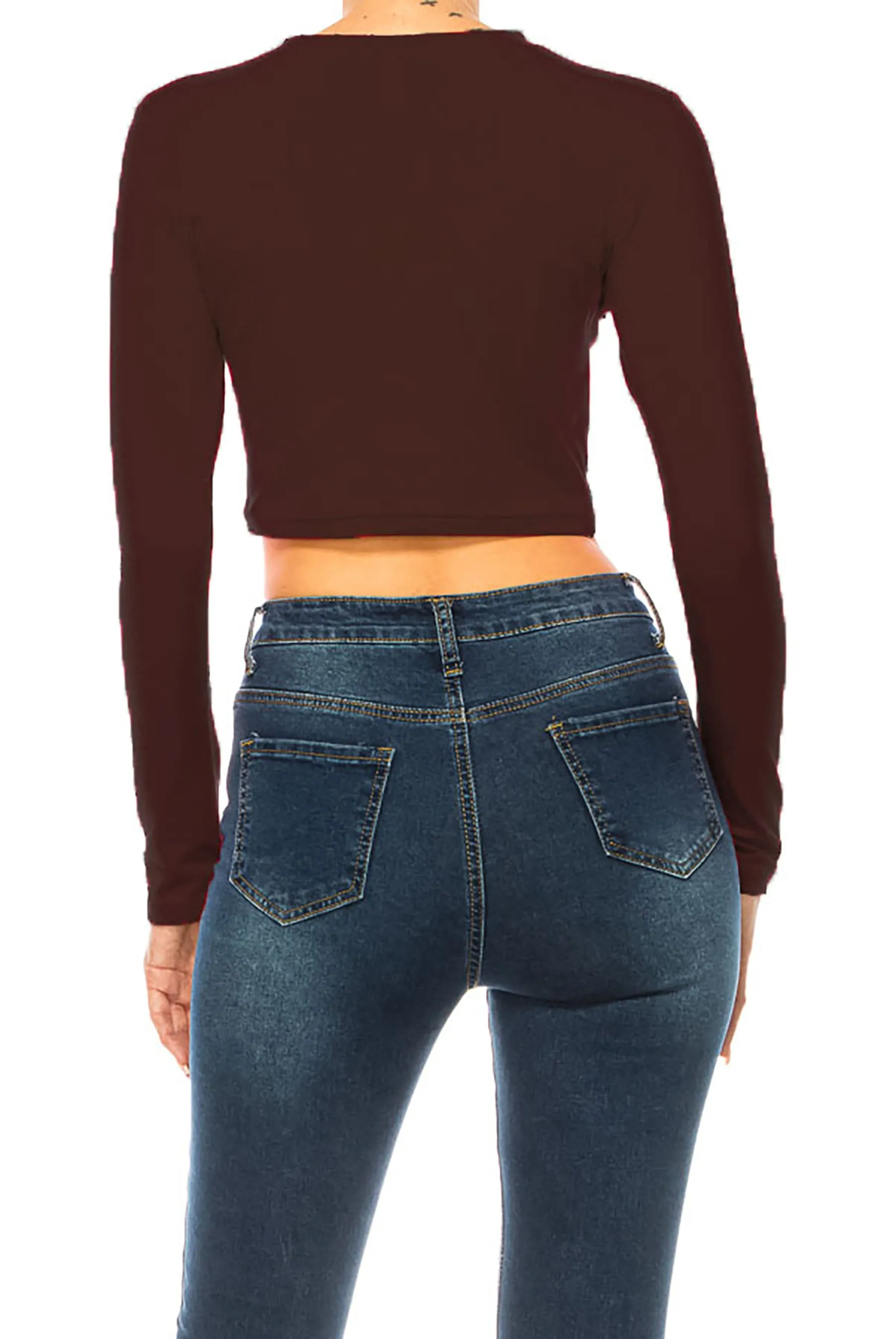 Women's Round Neck Long Sleeve Crop T-Shirt
