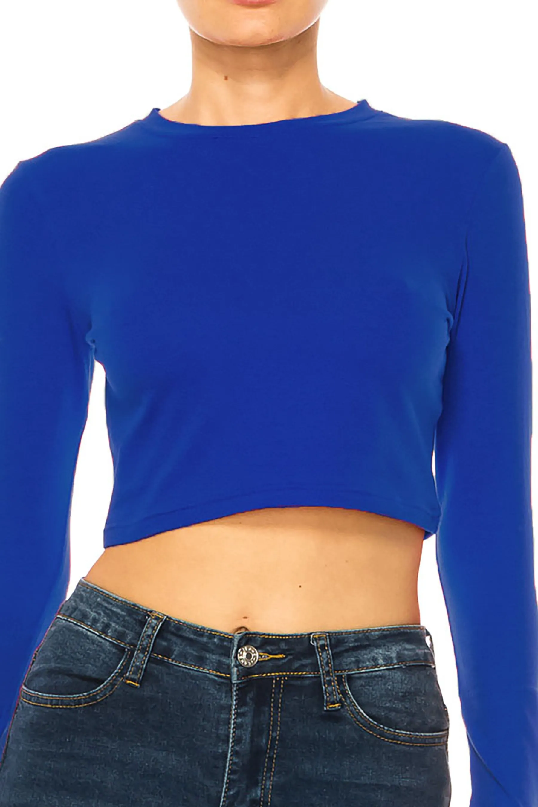 Women's Round Neck Long Sleeve Crop T-Shirt